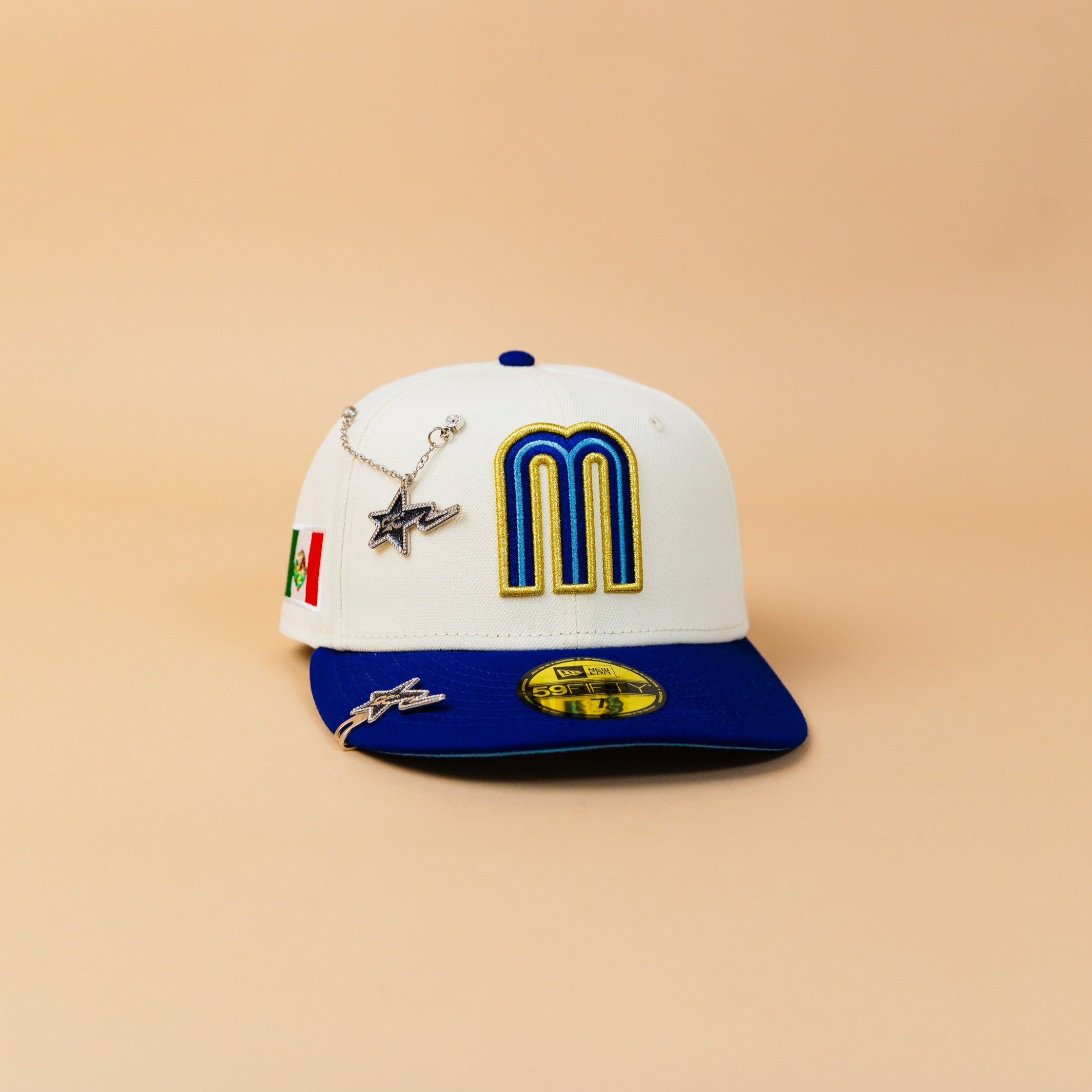 NEW ERA EXCLUSIVE 59FIFTY CHROME/ BLUE MEXICO W/ MEXICO FLAG SIDE PATCH