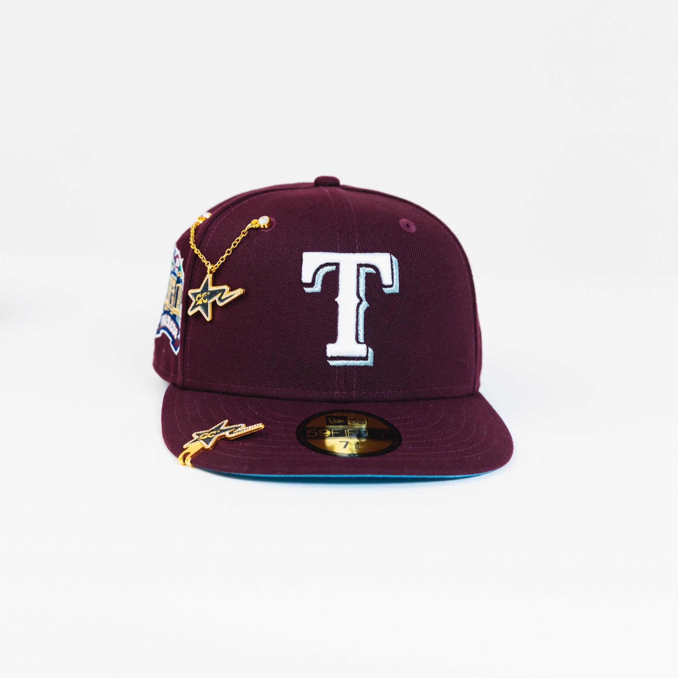 NEW ERA EXCLUSIVE 59FIFTY BURGUNDY TEXAS RANGERS W/ FINAL SEASON SIDE PATCH