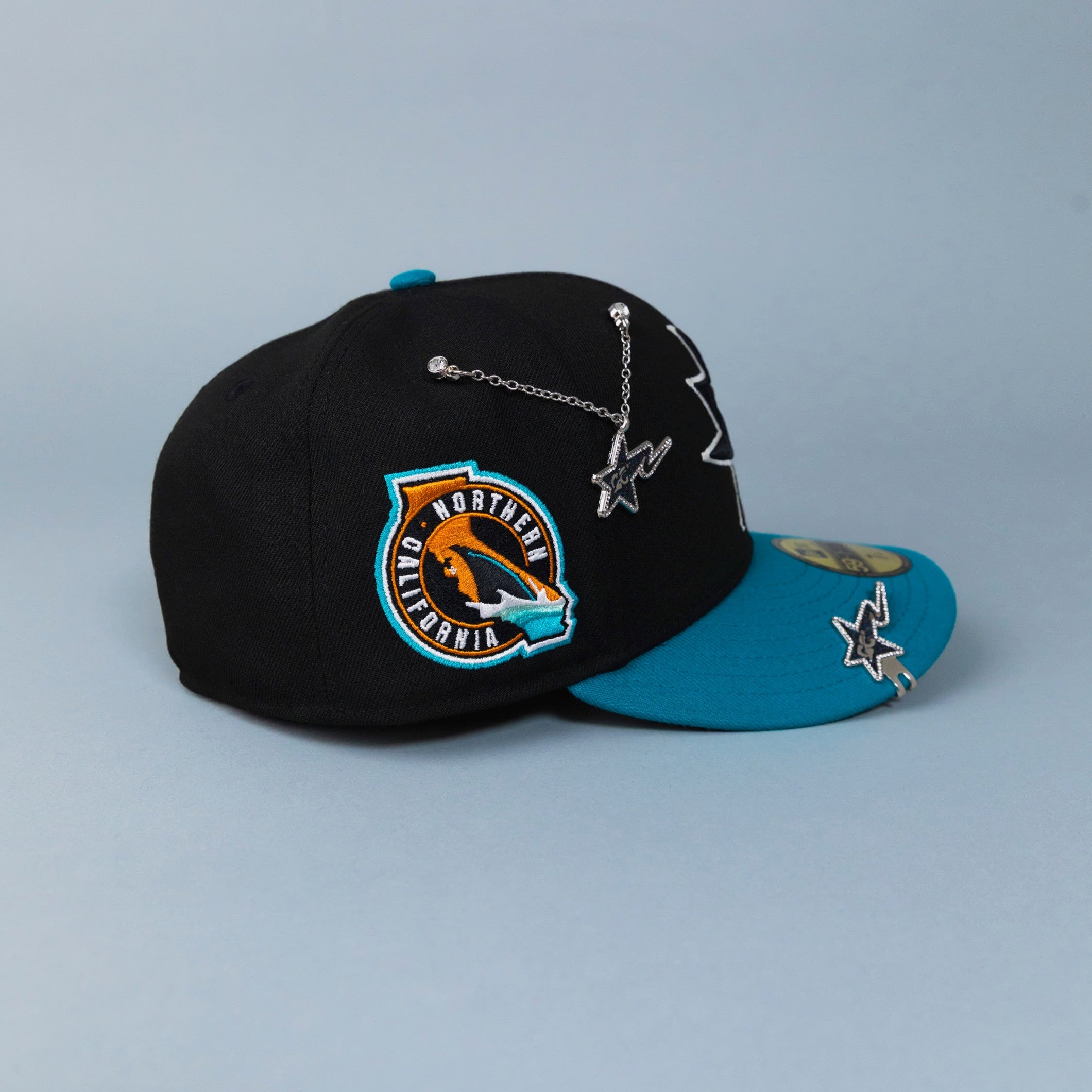 NEW ERA 59FIFTY BLACK/ TEAL SAN JOSE SHARKS W/ "NORTHERN CALI" SIDE PATCH