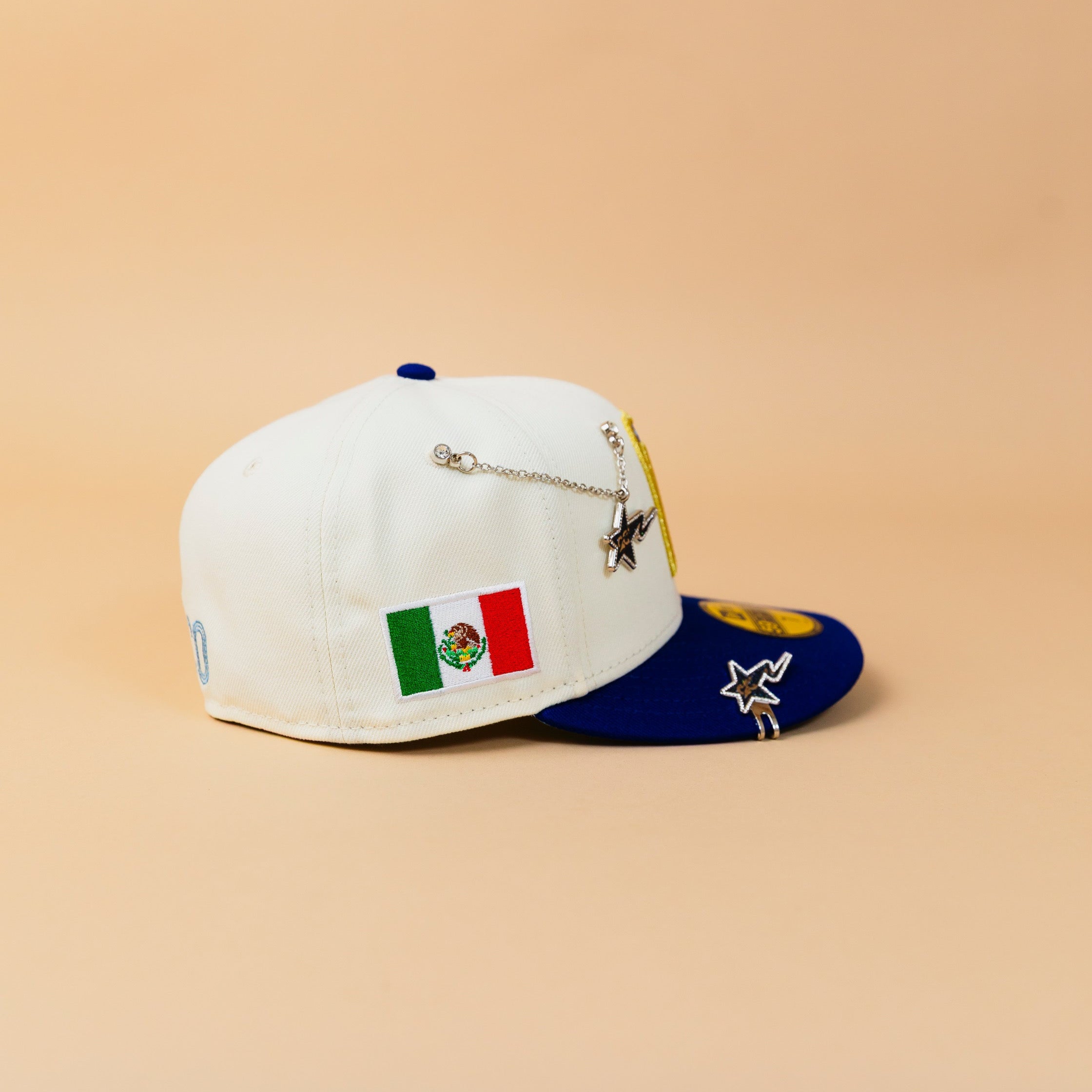 NEW ERA EXCLUSIVE 59FIFTY CHROME/ BLUE MEXICO W/ MEXICO FLAG SIDE PATCH