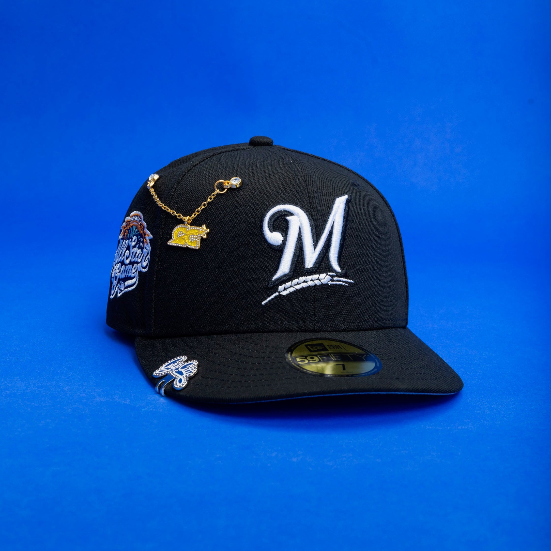 NEW ERA EXCLUSIVE 59FIFTY BLACK MILWAUKEE BREWERS W/ ALL STAR GAME SIDE PATCH