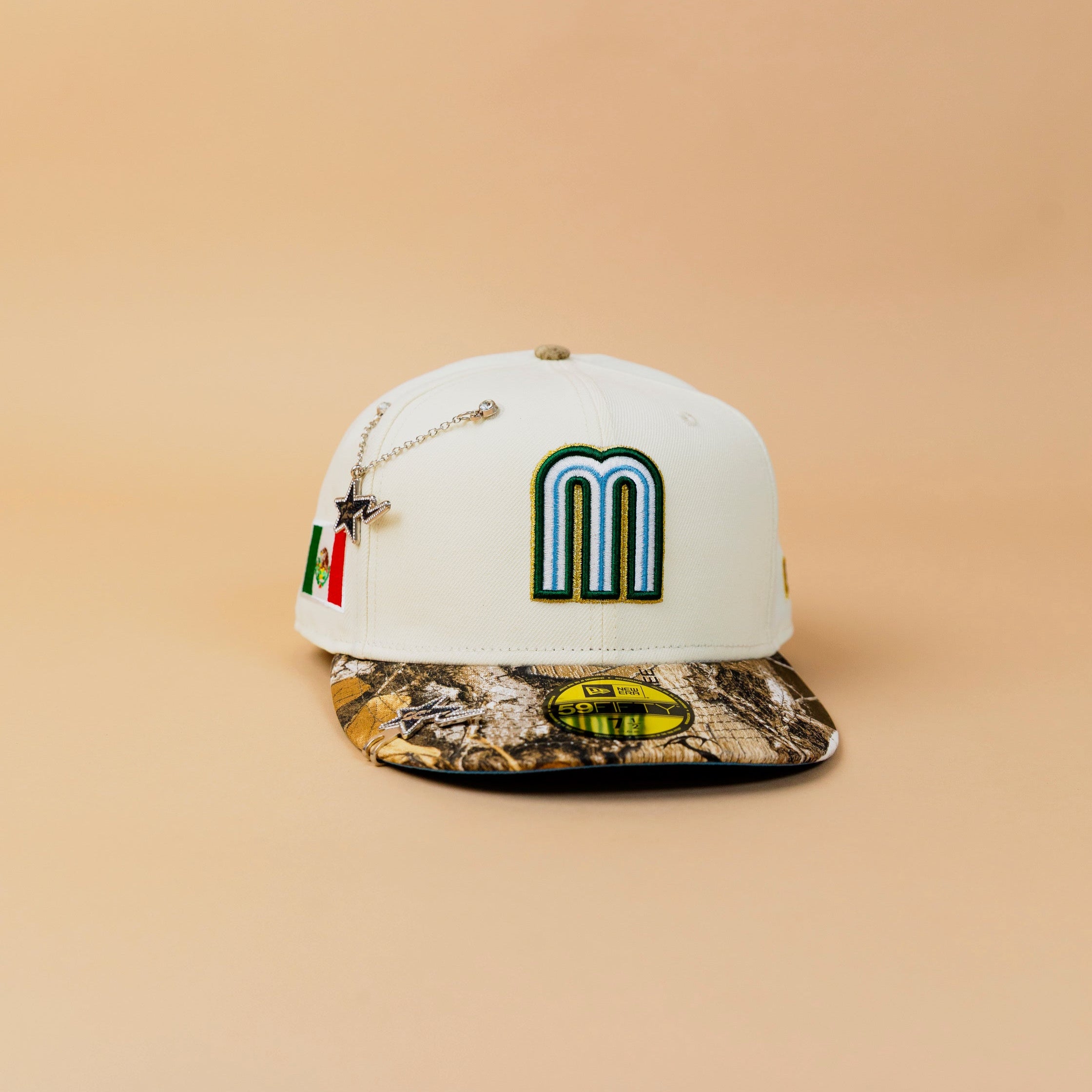 NEW ERA EXCLUSIVE 59FIFTY CHROME/ REALTREE MEXICO W/ MEXICO FLAG SIDE PATCH