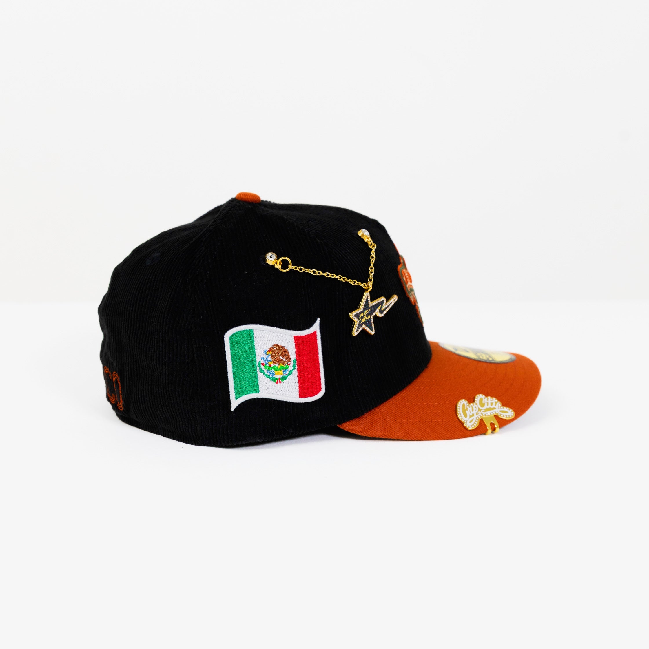 NEW ERA EXCLUSIVE 59FIFTY CORDUROY/ RUST MEXICO "QUETZALCOATL" W/ MEXICO FLAG SIDE PATCH