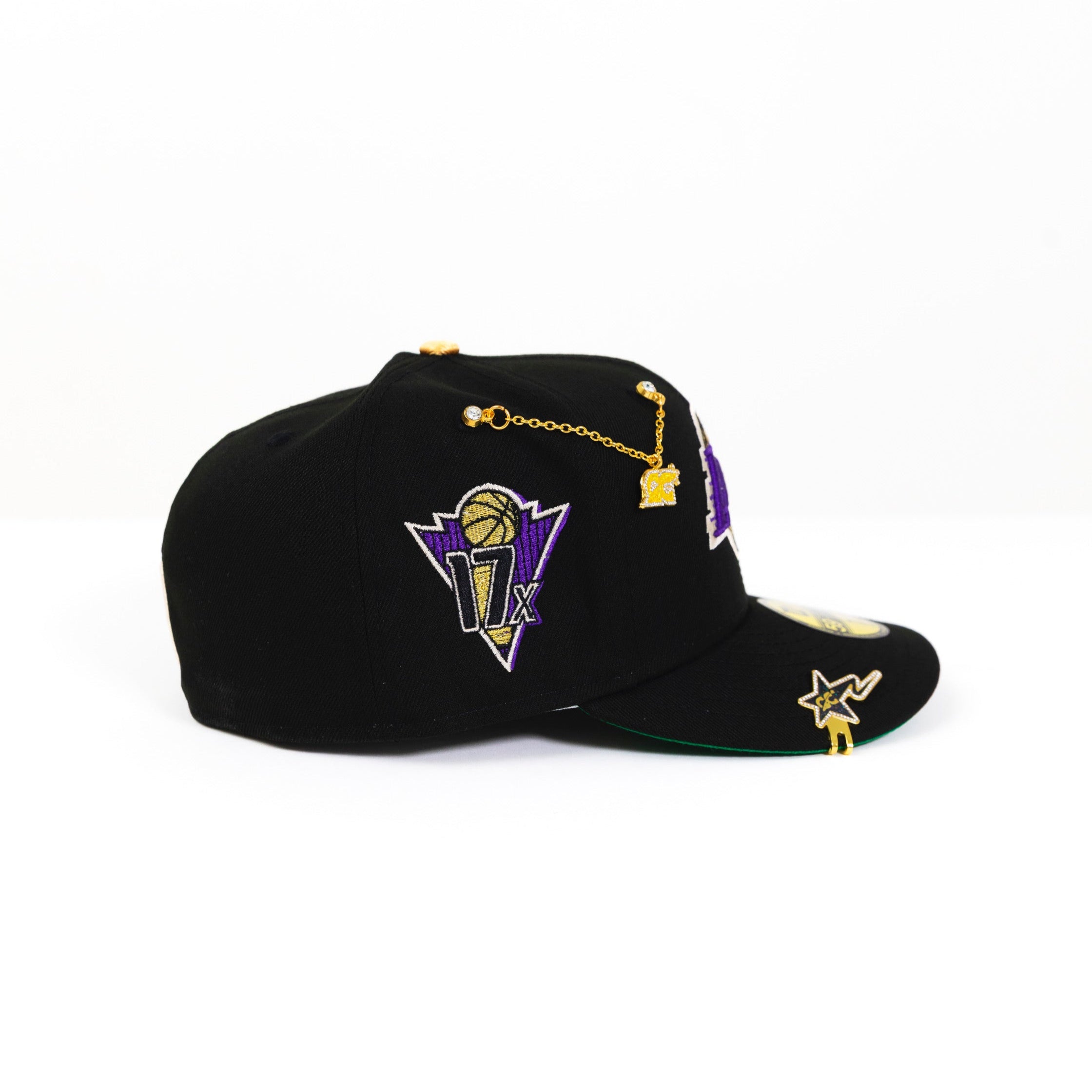 NEW ERA EXCLUSIVE 59FIFTY BLACK LOS ANGELES LAKERS W/ PALM TREES + 17X CHAMPIONS SIDE PATCH