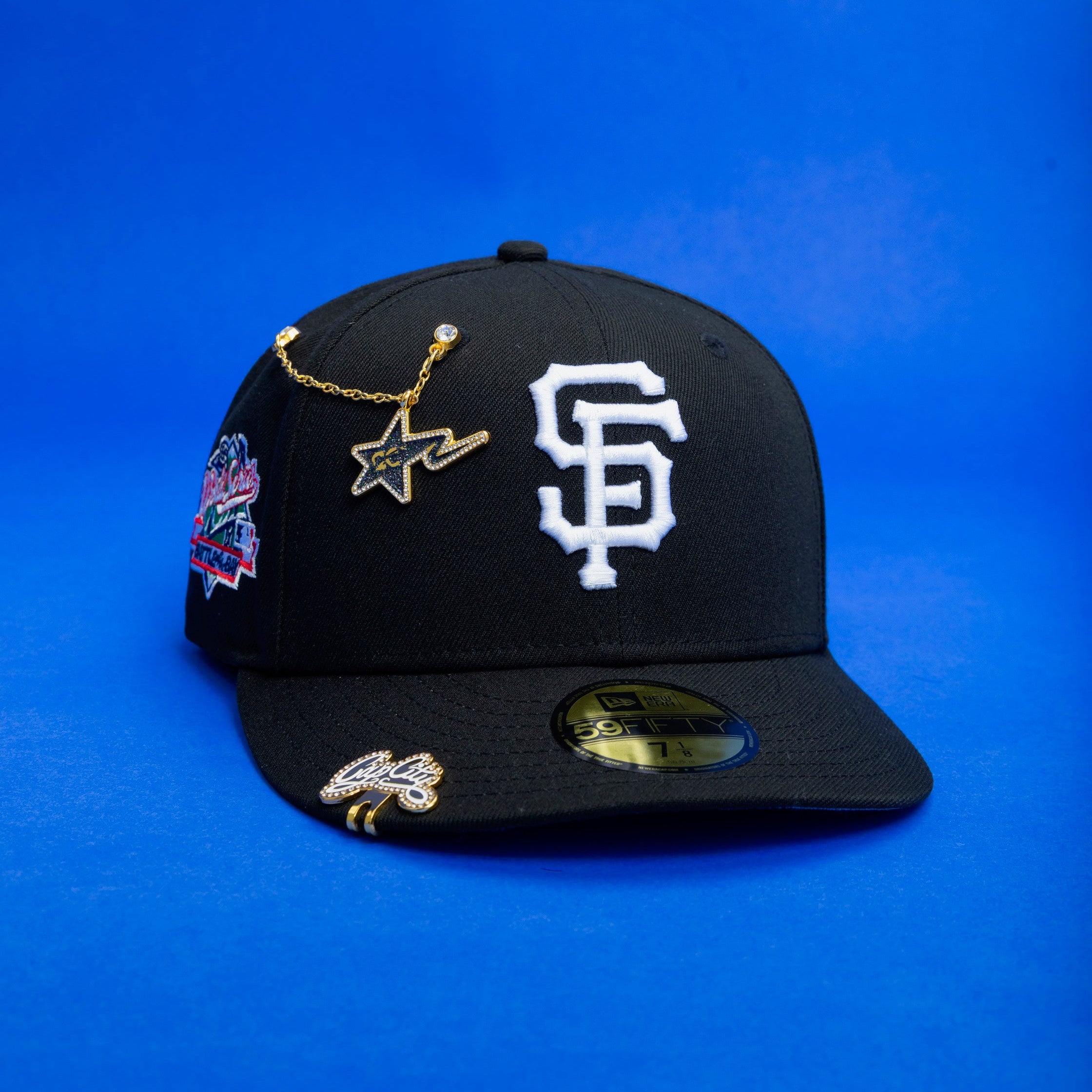 NEW ERA EXCLUSIVE 59FIFTY BLACK SAN FRANCISCO GIANTS W/ "BATTLE OF THE BAY" SIDE PATCH