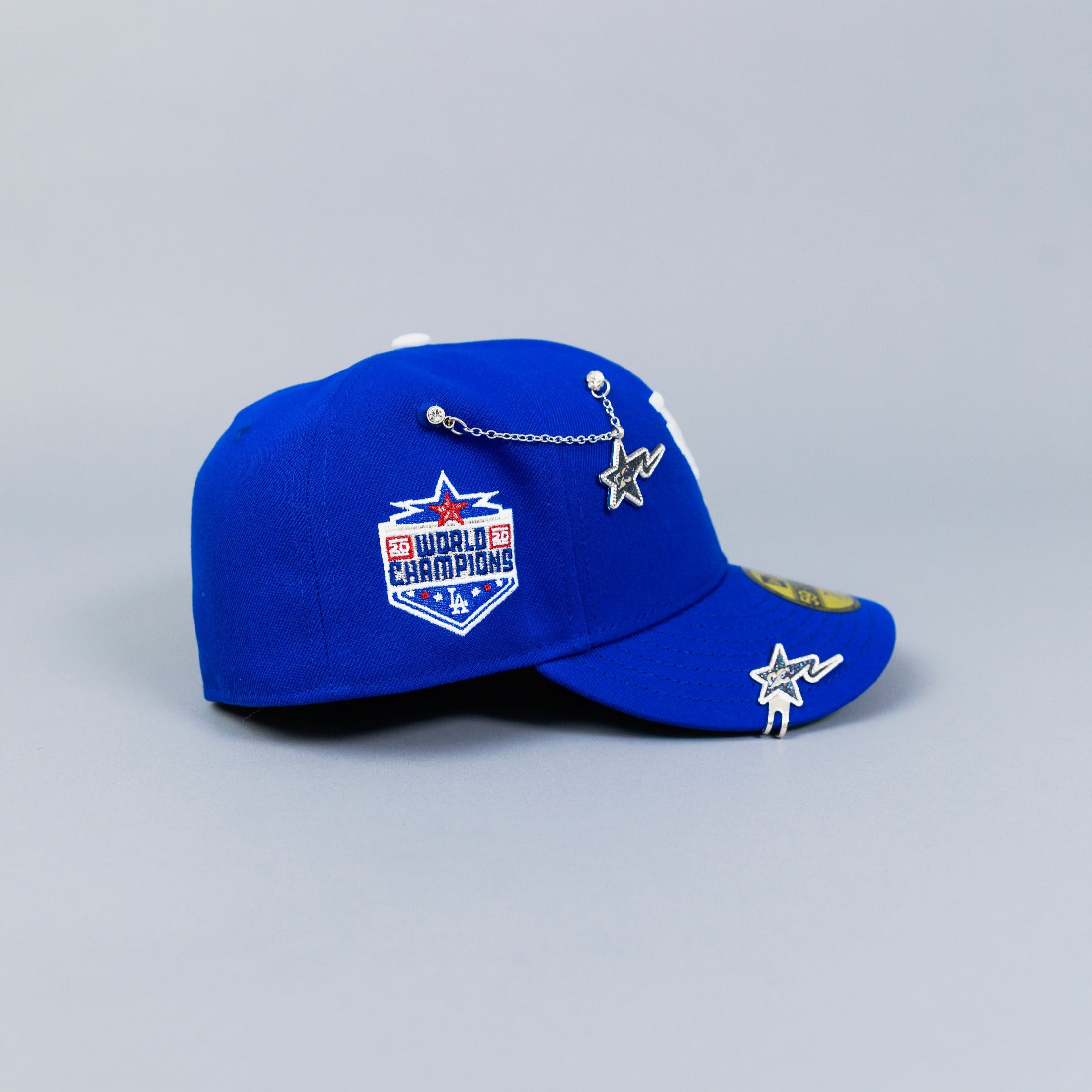 NEW ERA EXCLUSIVE 59FIFTY BLUE UPSIDE DOWN LOS ANGELES DODGERS W/ 2020 WORLD CHAMPIONS SIDE PATCH