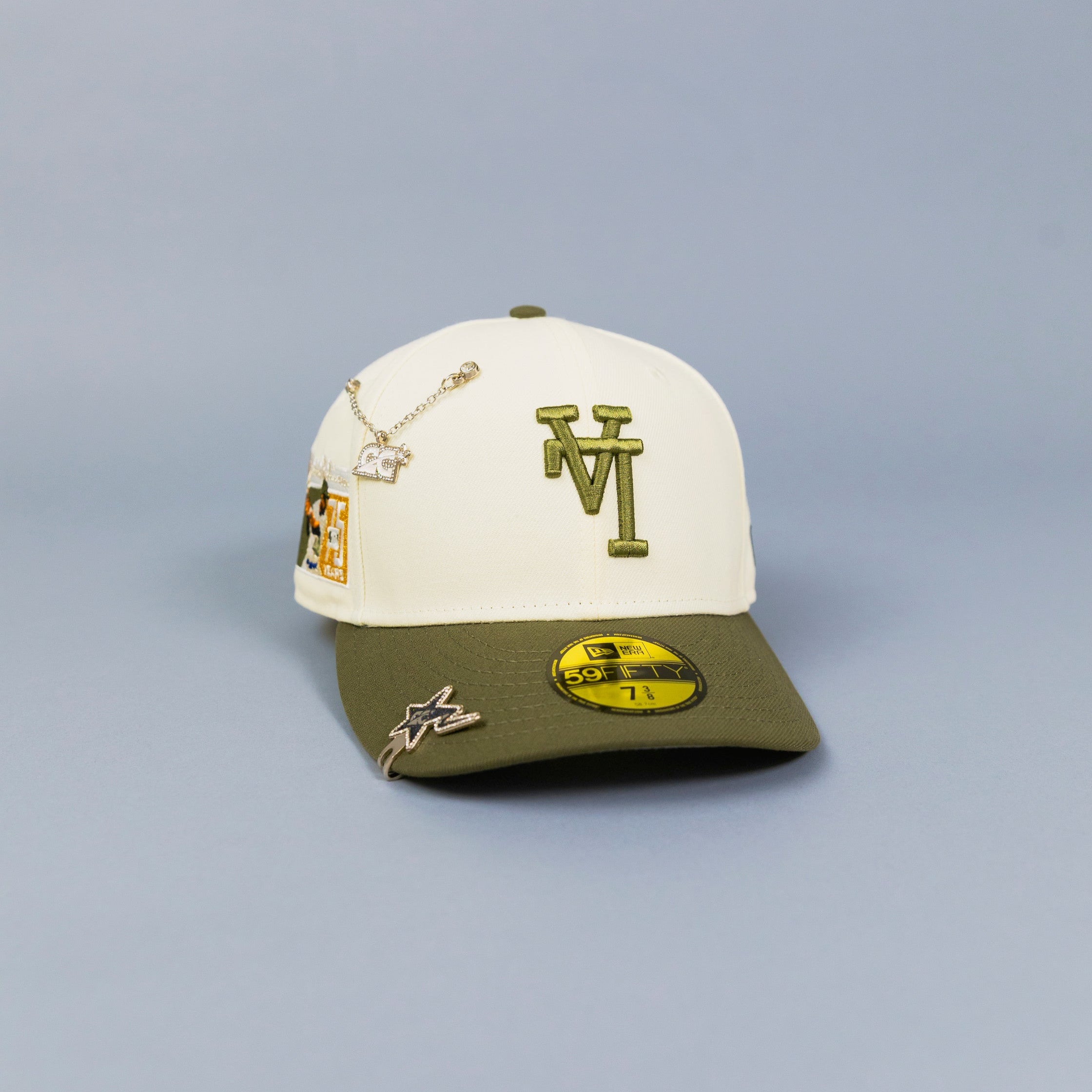 NEW ERA EXCLUSIVE 59FIFTY CHROME/ OLIVE UPSIDE DOWN LOS ANGELES DODGERS W/ "JACKIE ROBINSON" SIDE PATCH