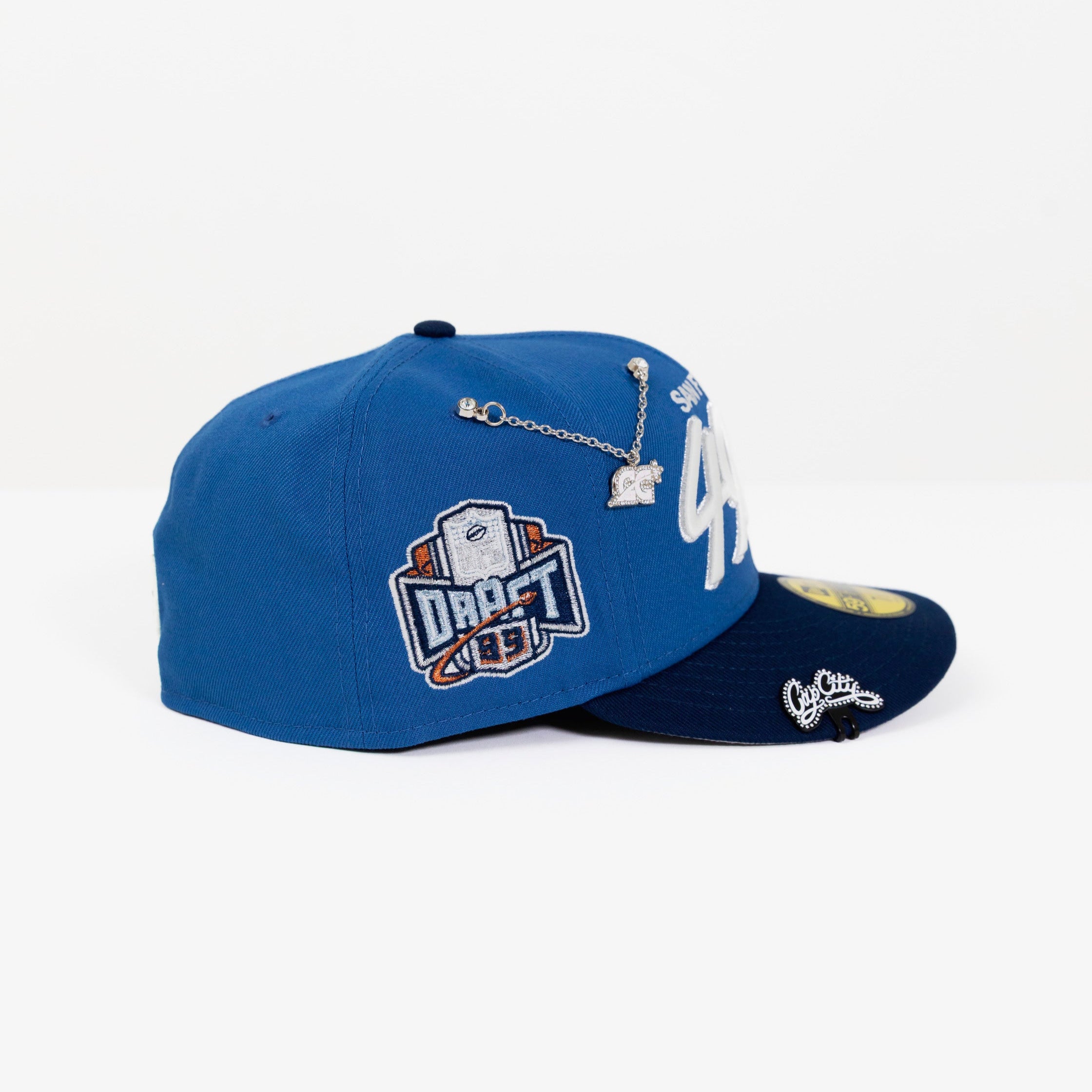NEW ERA EXCLUSIVE 59FIFTY COBALT BLUE/ NAVY SAN FRANSICO "49ERS" SCRIPT W/ DRAFT SIDE PATCH