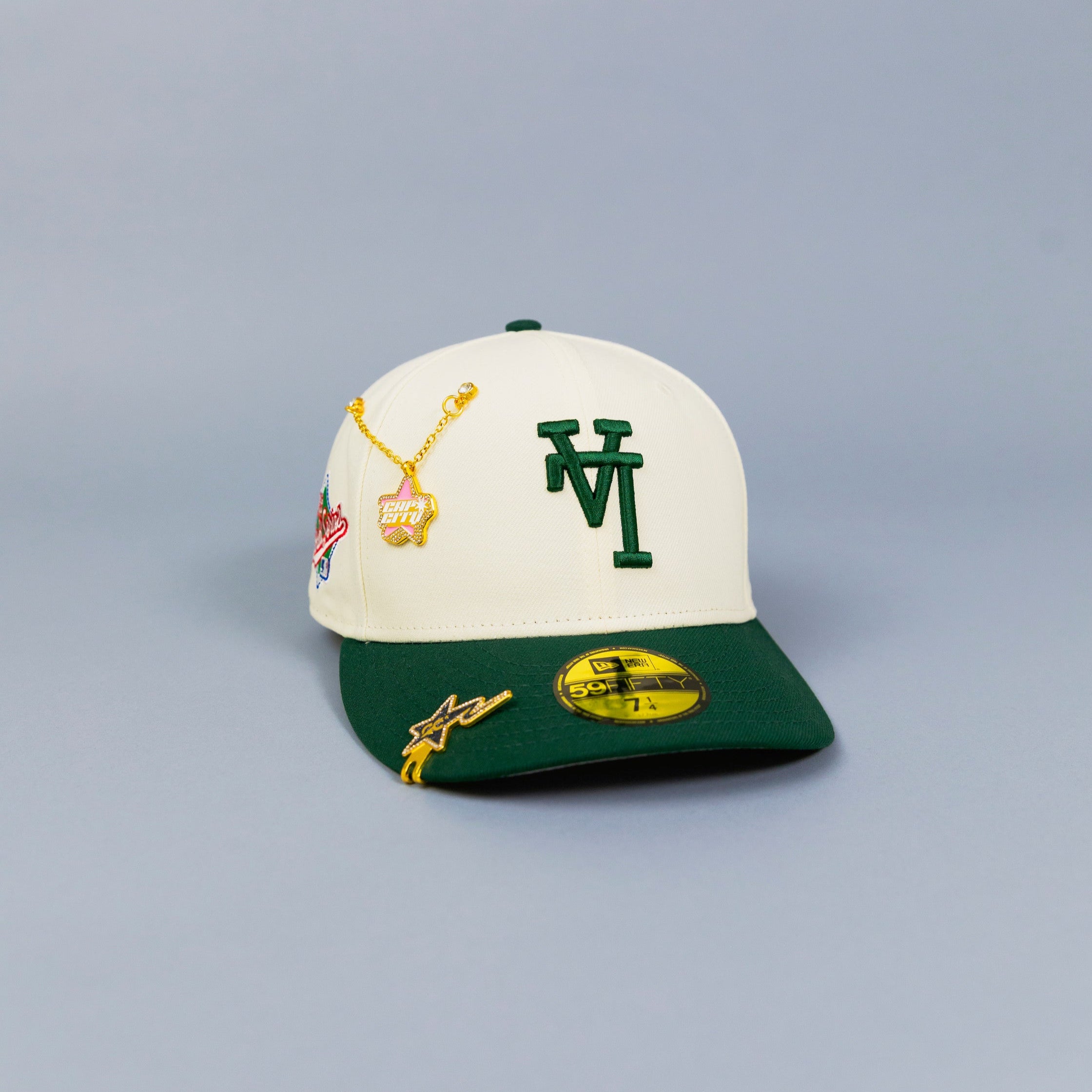 NEW ERA EXCLUSIVE 59FIFTY CHROME/ FOREST GREEN UPSIDE DOWN LOS ANGELES DODGERS W/ 1988 WORLD SERIES SIDE PATCH