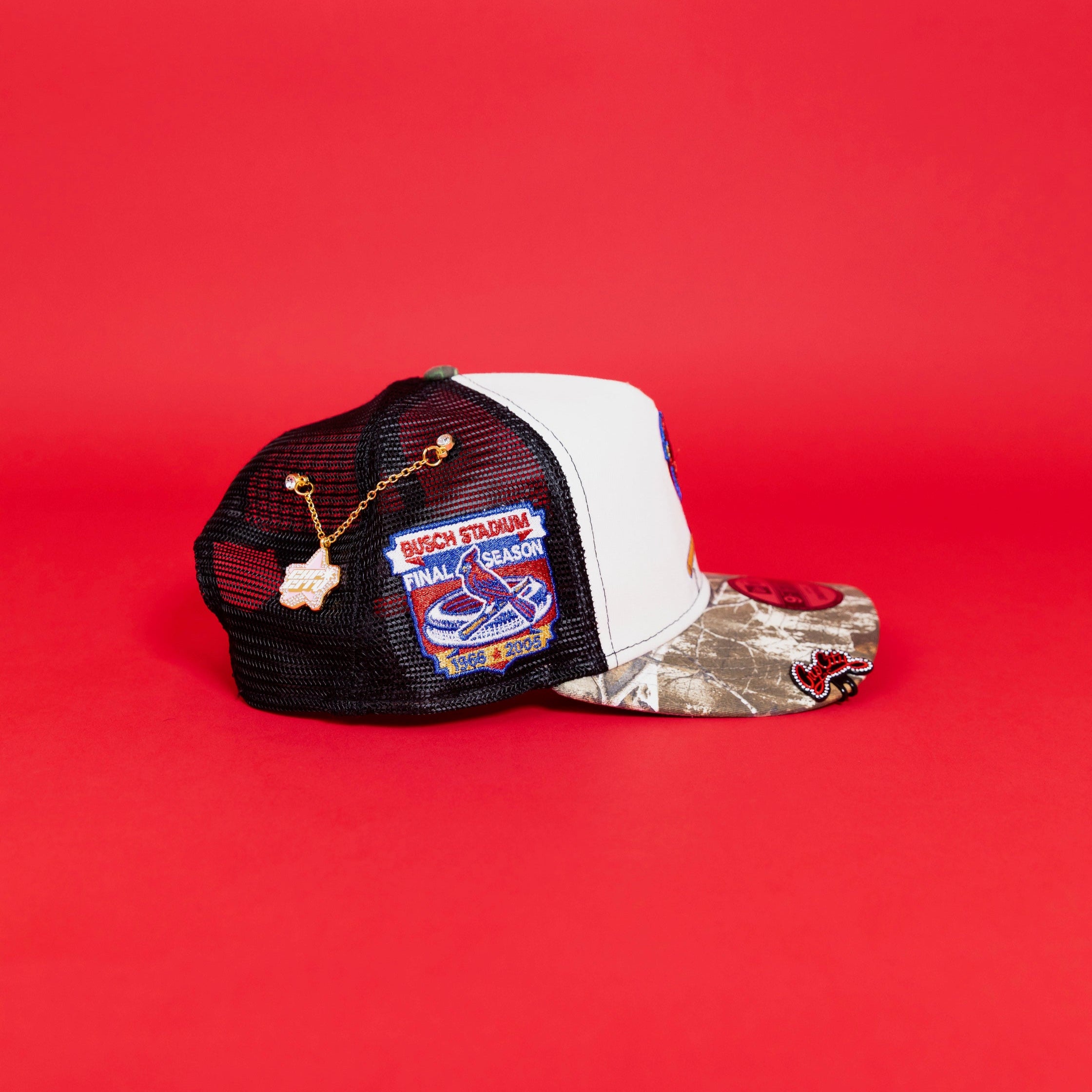 NEW ERA EXCLUSIVE 9FIFTY A-FRAME CHROME/ REALTREE ST LOUIS CARDINALS MESHBACK SNAPBACK W/ BUSCH STADIUM SIDE PATCH
