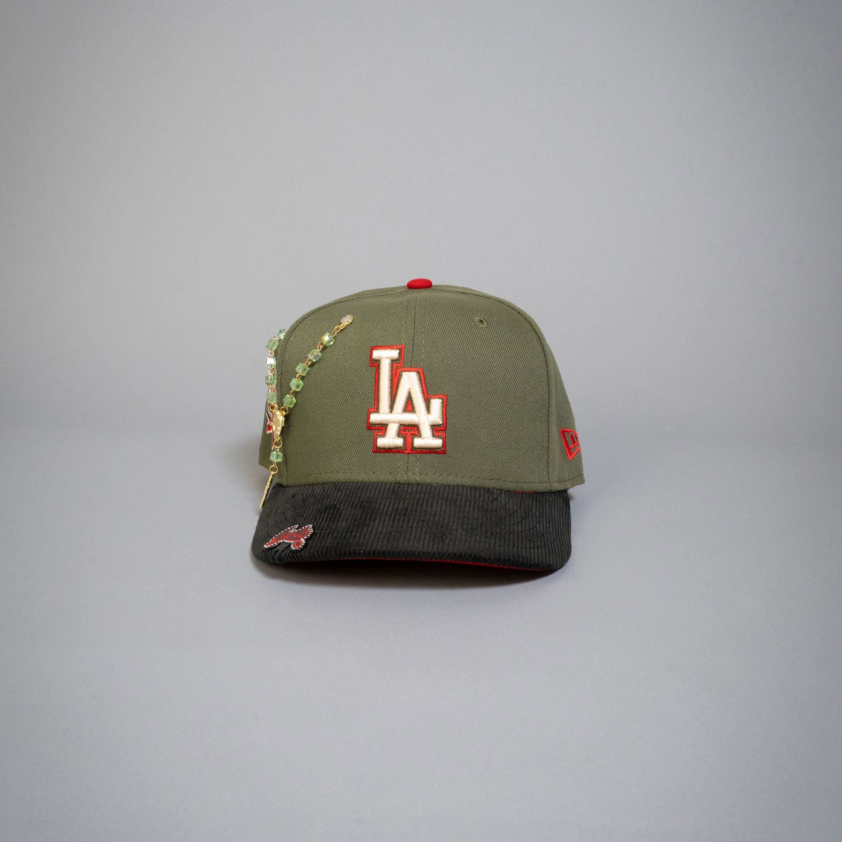 NEW ERA EXCLUSIVE 59FIFTY OLIVE GREEN/ CORDUROY LOS ANGELES DODGERS W/ 40TH ANNIVERSARY SIDE PATCH