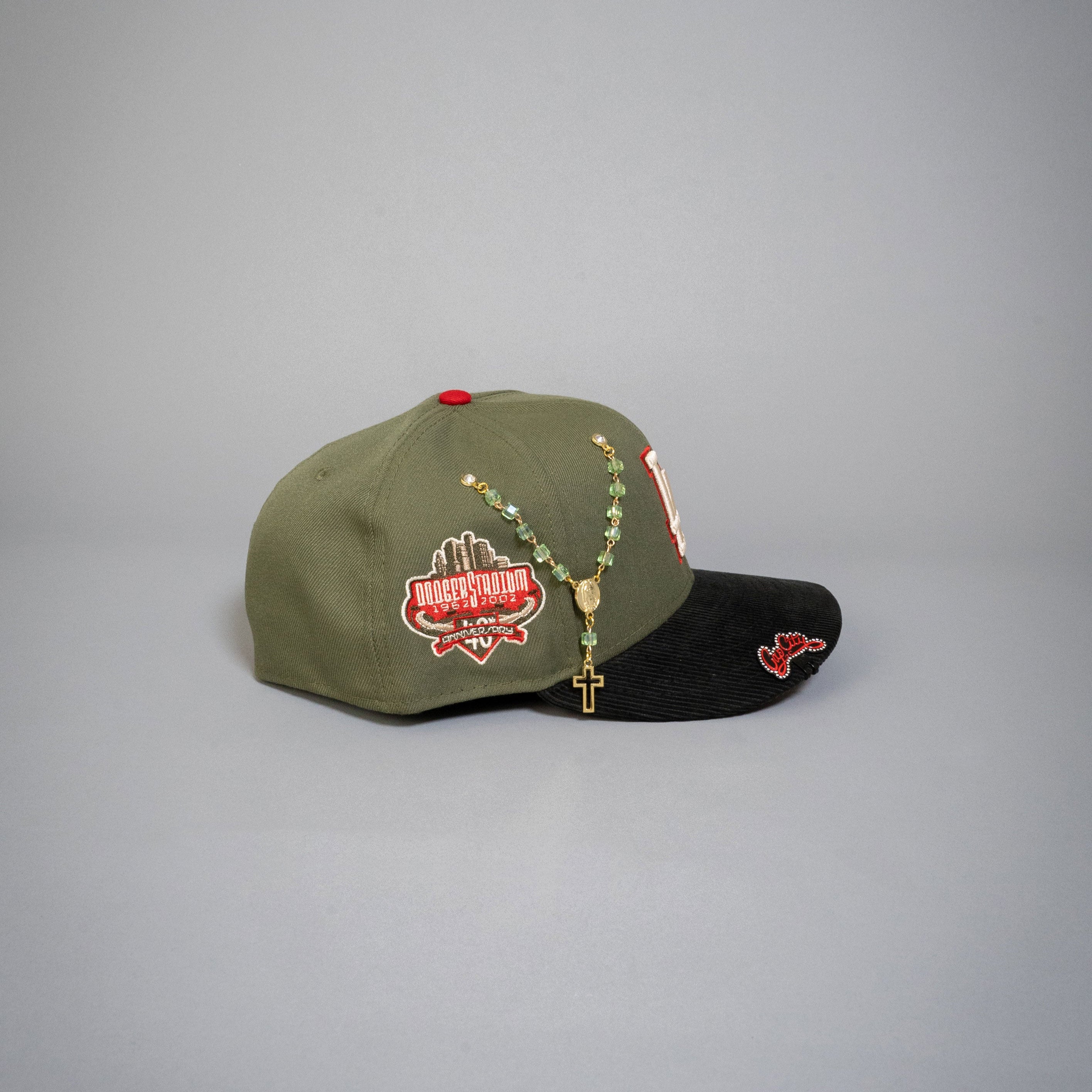 NEW ERA EXCLUSIVE 59FIFTY OLIVE GREEN/ CORDUROY LOS ANGELES DODGERS W/ 40TH ANNIVERSARY SIDE PATCH