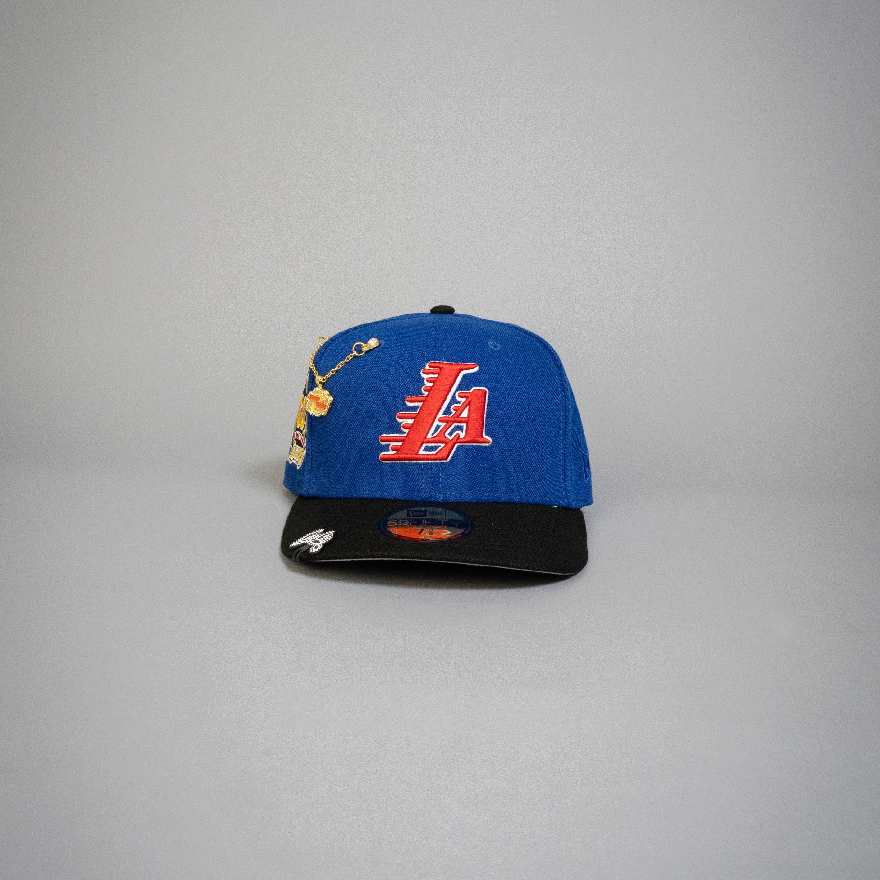 NEW ERA EXCLUSIVE 59FIFTY BLUE/ BLACK LOS ANGELES LAKERS W/ 60TH ANNIVERSARY SIDE PATCH
