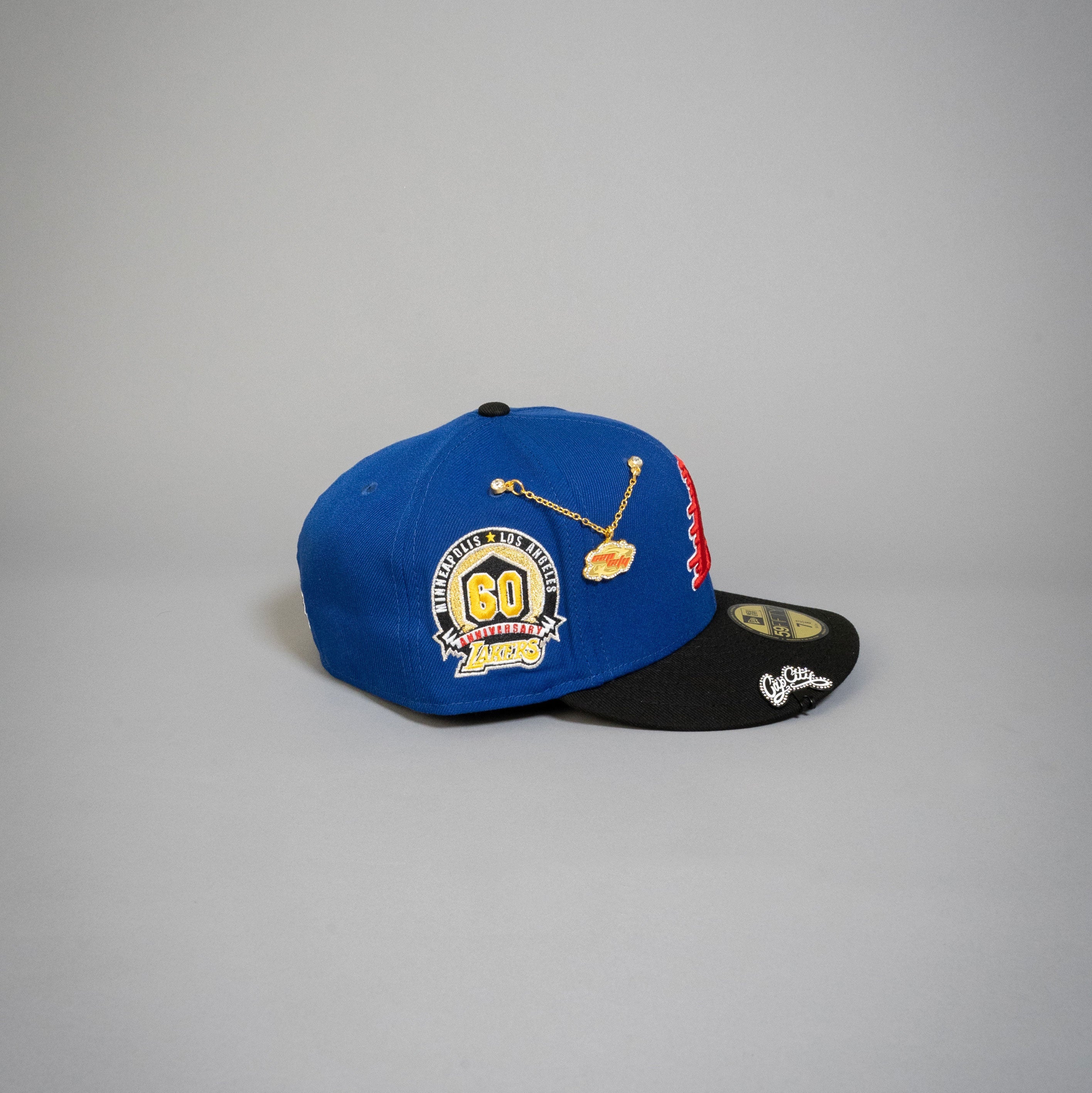 NEW ERA EXCLUSIVE 59FIFTY BLUE/ BLACK LOS ANGELES LAKERS W/ 60TH ANNIVERSARY SIDE PATCH