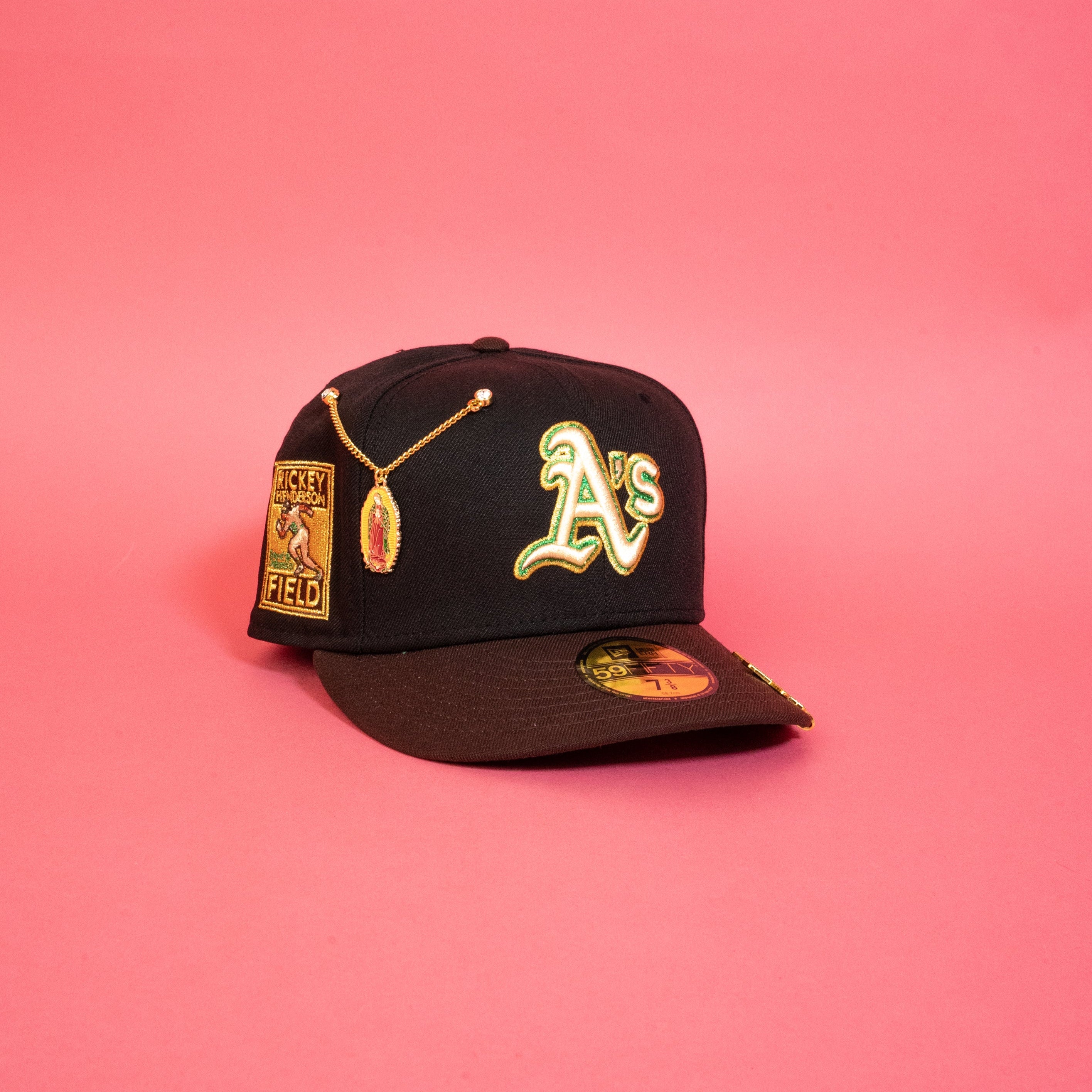 NEW ERA EXCLUSIVE 59FIFTY BLACK/ BROWN OAKLAND ATHLETICS W/ RICKEY HENDERSON SIDE PATCH