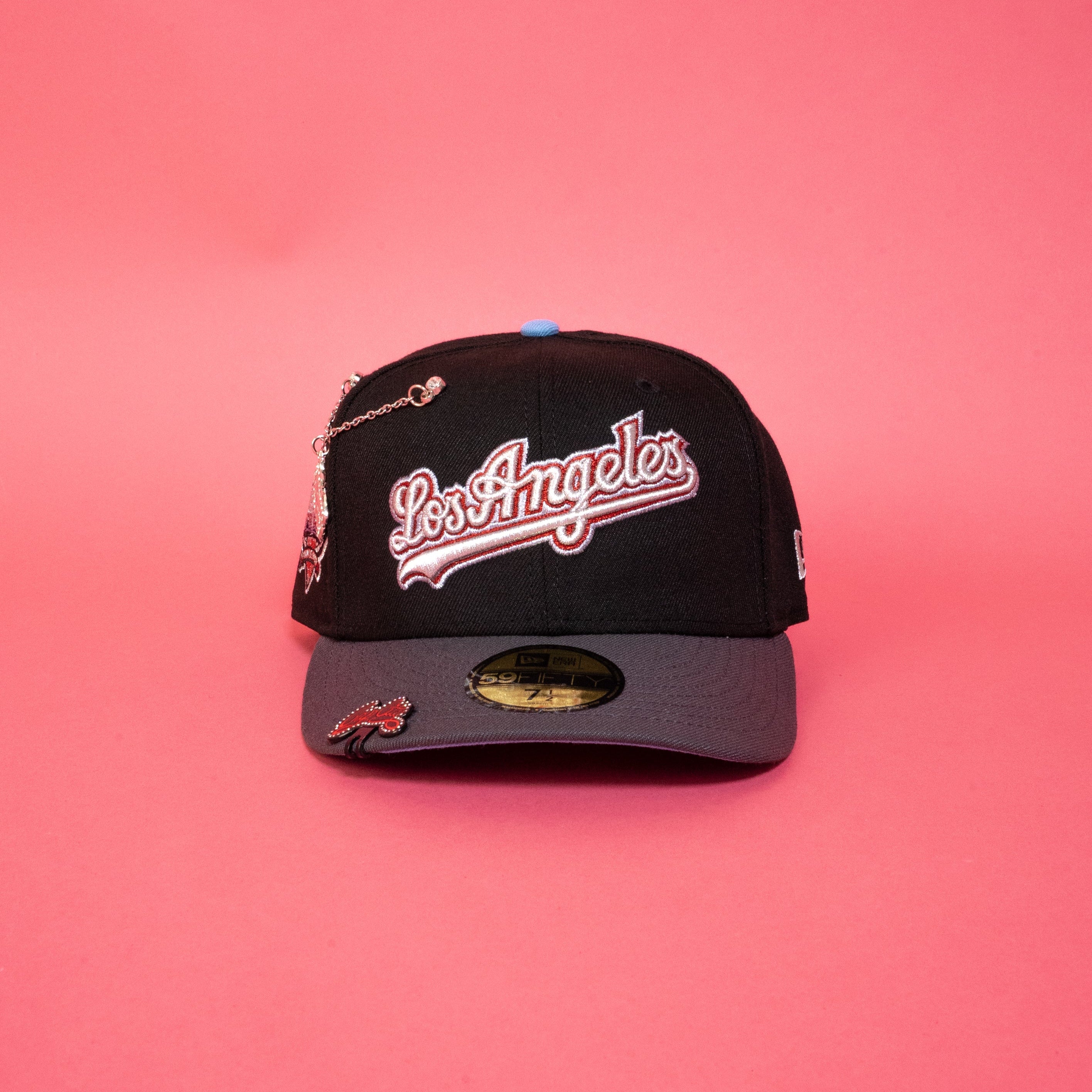 NEW ERA EXCLUSIVE 59FIFTY BLACK/ DARK GREY LOS ANGELES DODGERS SCRIPT W/ 40TH ANNIVERSARY SIDE PATCH