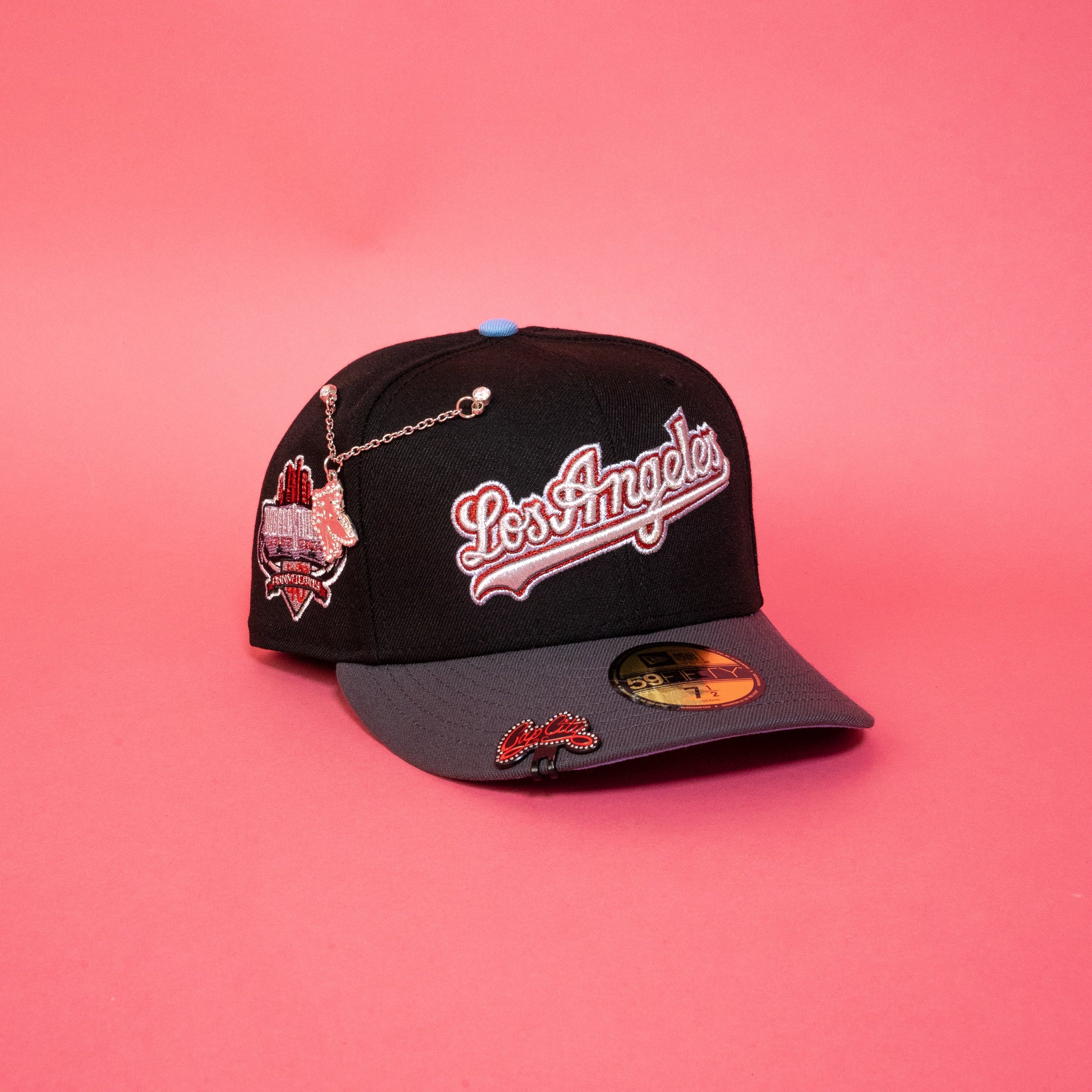 NEW ERA EXCLUSIVE 59FIFTY BLACK/ DARK GREY LOS ANGELES DODGERS SCRIPT W/ 40TH ANNIVERSARY SIDE PATCH