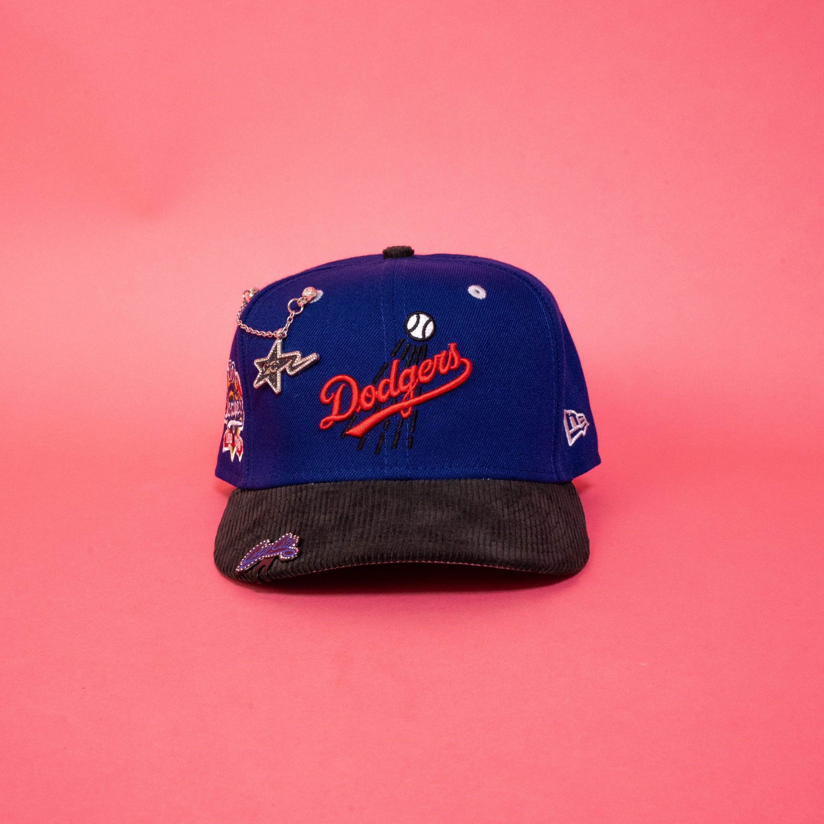 NEW ERA EXCLUSIVE 59FIFTY DARK BLUE/ CORDUROY LOS ANGELES DODGERS SCRIPT W/ 100TH ANNIVERSARY SIDE PATCH