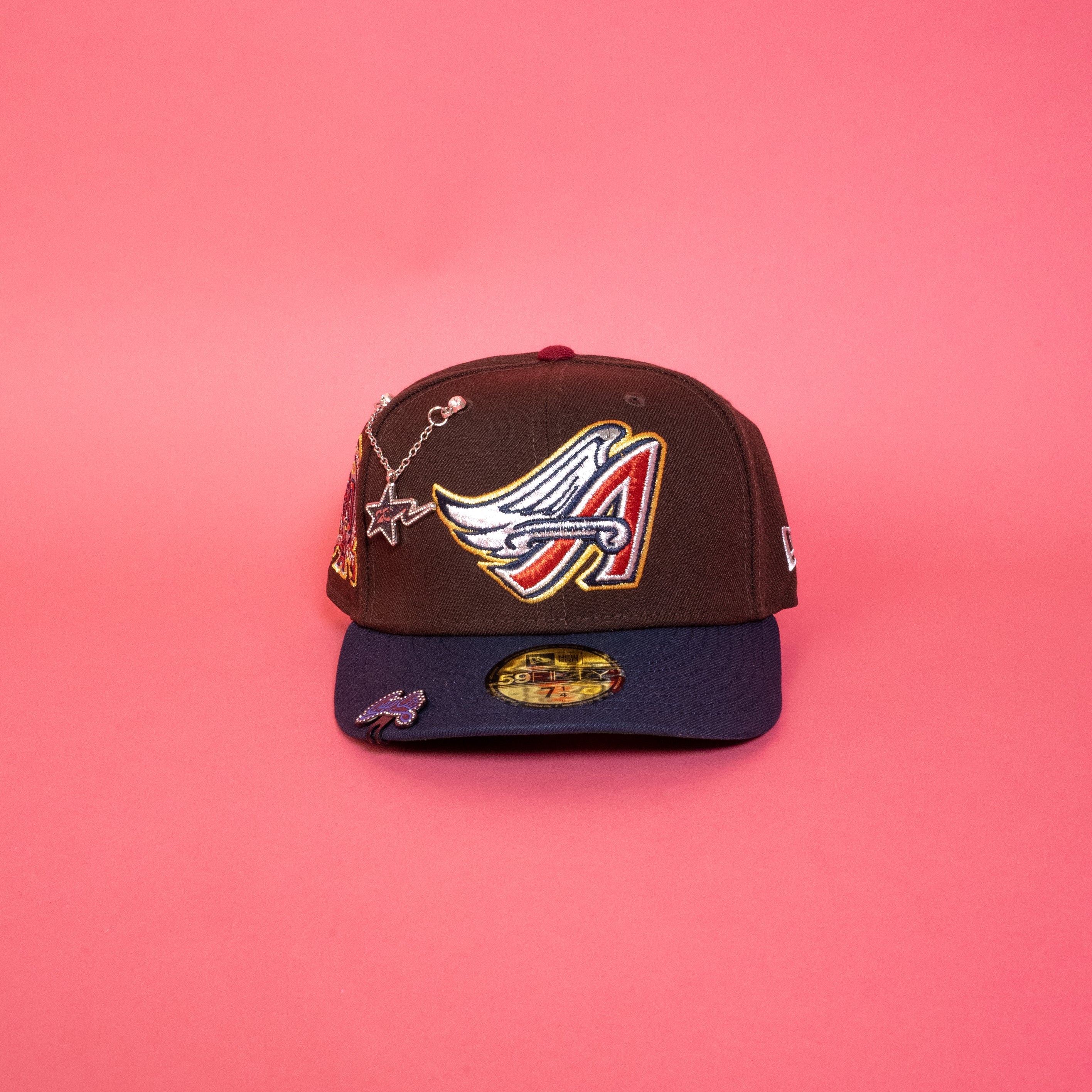 NEW ERA 59FIFTY BROWN/ NAVY ANAHEIM ANGELS W/ 50TH ANNIVERSARY SIDE PATCH