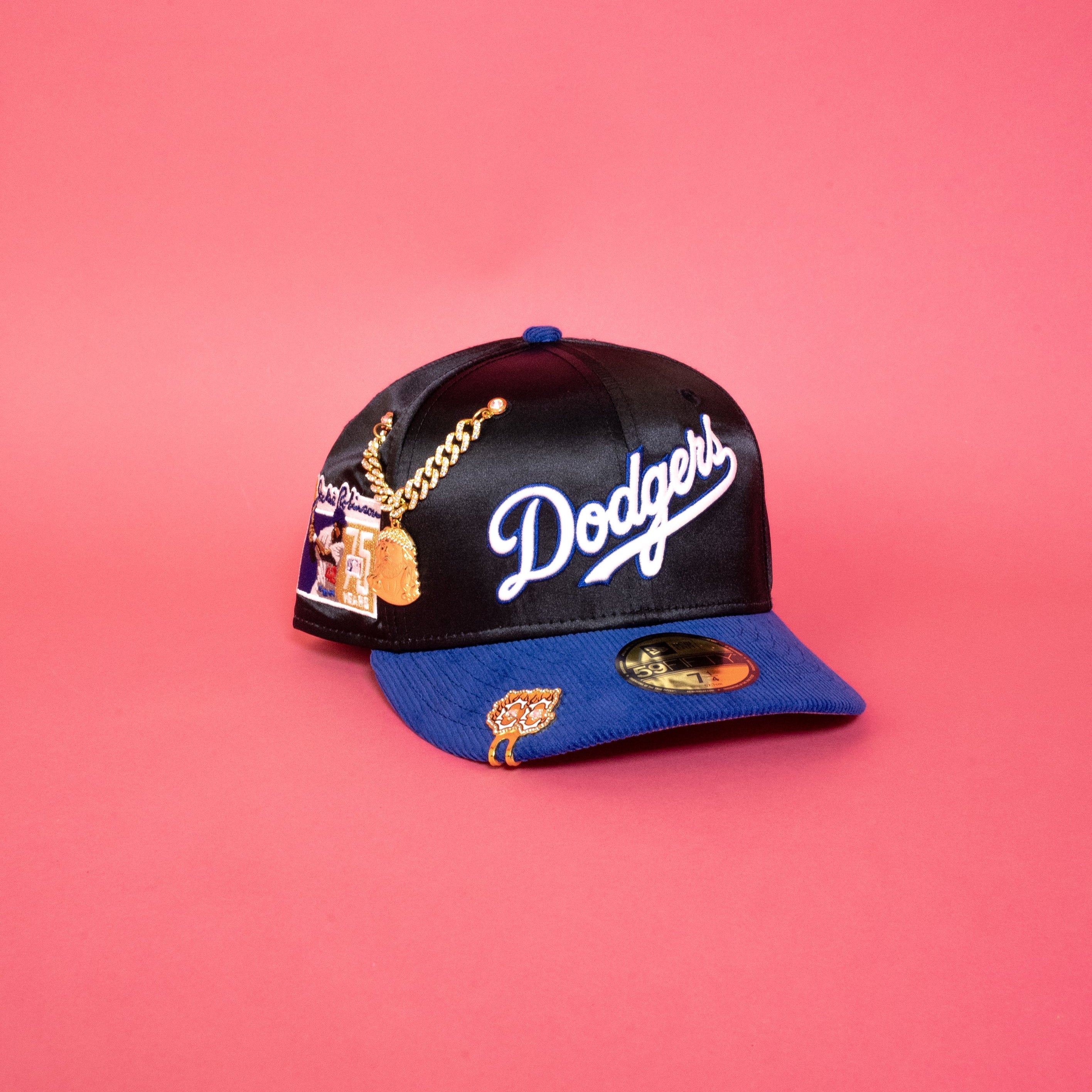NEW ERA EXCLUSIVE 59FIFTY SATIN/ CORDUROY LOS ANGELES DODGERS SCRIPT W/ JACKIE ROBINSON SIDE PATCH