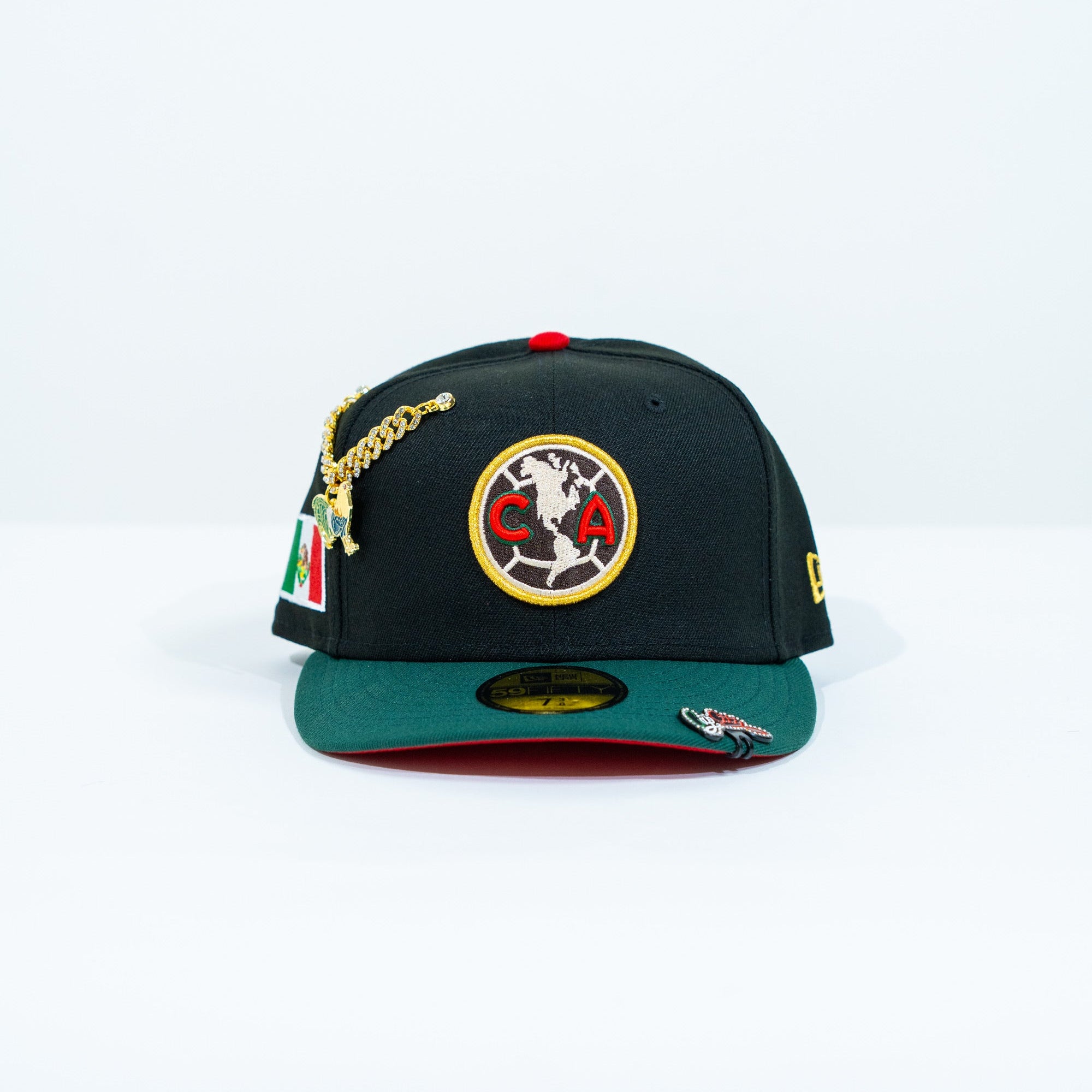 NEW ERA EXCLUSIVE 59FIFTY BLACK/ FOREST GREEN "CLUB AMERICA" W/ MEXICO FLAG SIDE PATCH