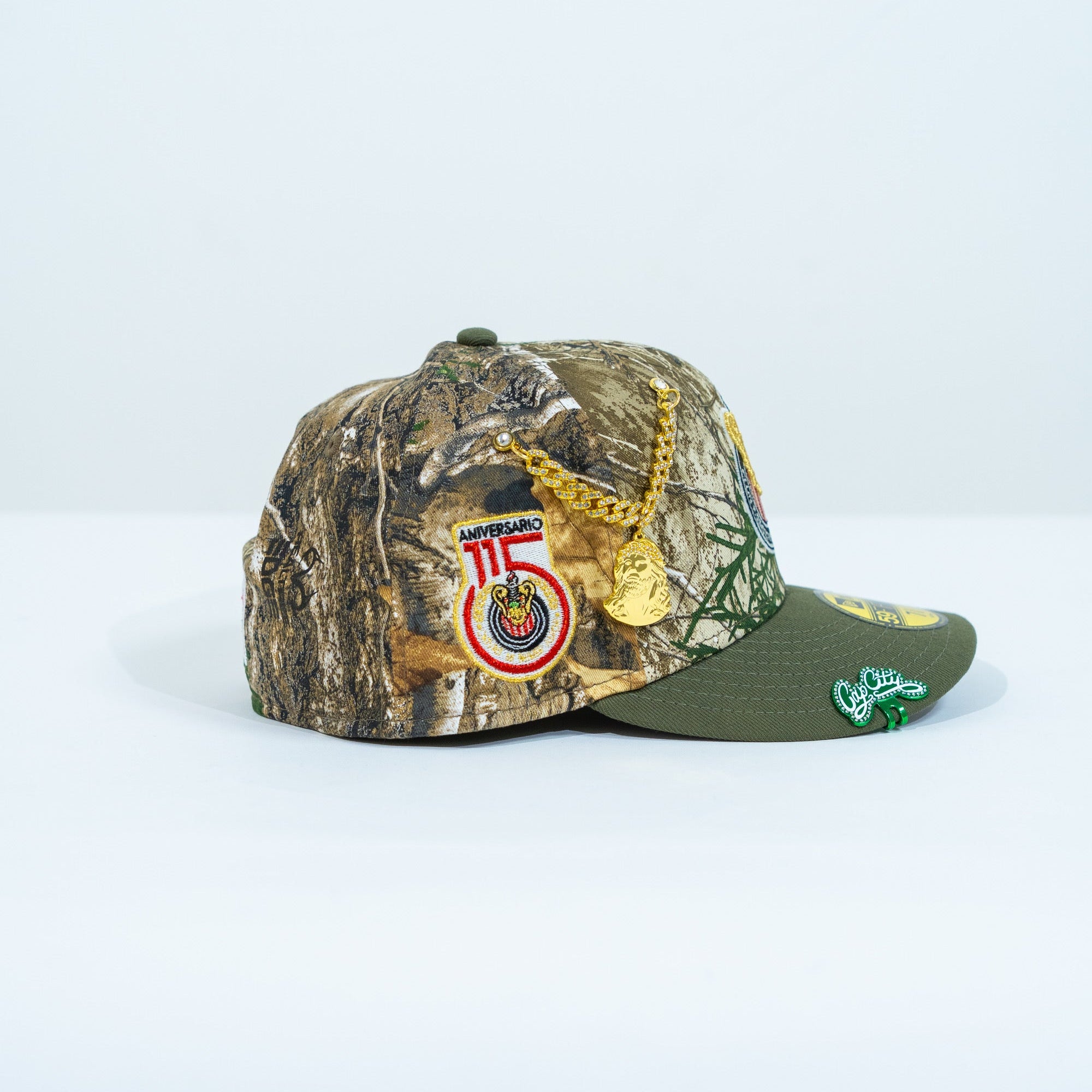 NEW ERA EXCLUSIVE 59FIFTY REALTREE/ OLIVE "CHIVAS DE GUADALAJARA" W/ 115 ANNIVERSARY SIDE PATCH
