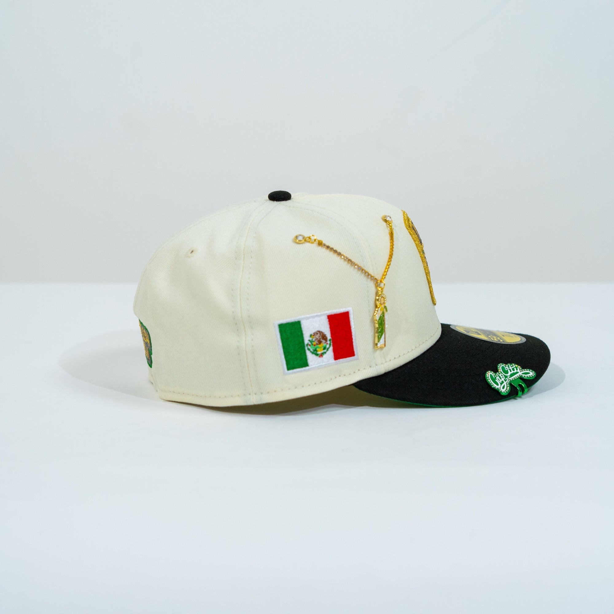 NEW ERA EXCLUSIVE 59FIFTY CHROME/ BLACK "CLUB LEON" W/ MEXICO FLAG SIDE PATCH