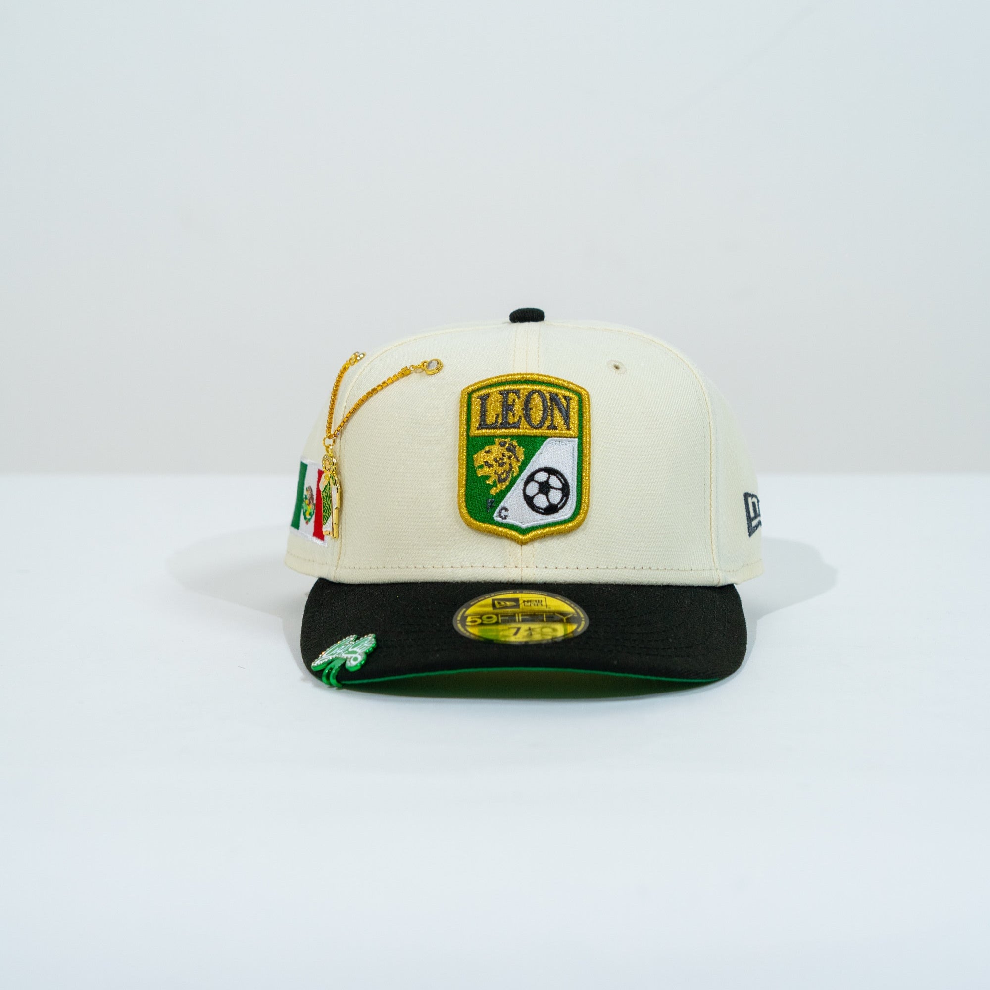 NEW ERA EXCLUSIVE 59FIFTY CHROME/ BLACK "CLUB LEON" W/ MEXICO FLAG SIDE PATCH
