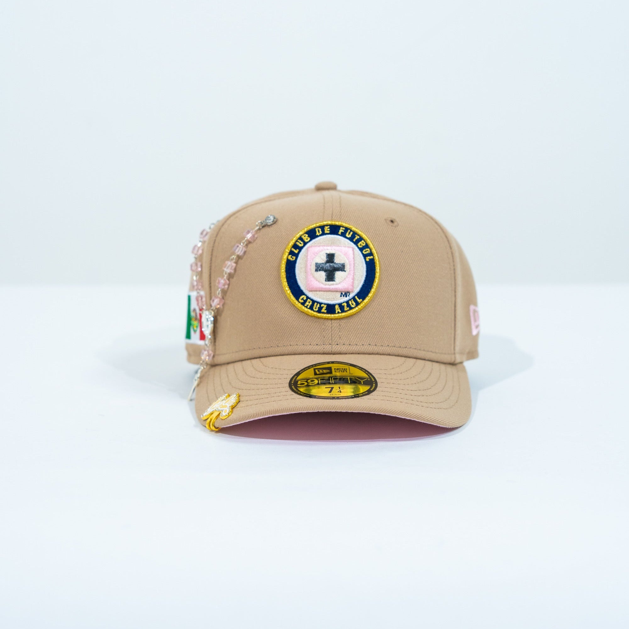 NEW ERA EXCLUSIVE 59FIFTY LIGHT KHAKI "CLUB CRUZ AZUL" W/ MEXICO FLAG SIDE PATCH