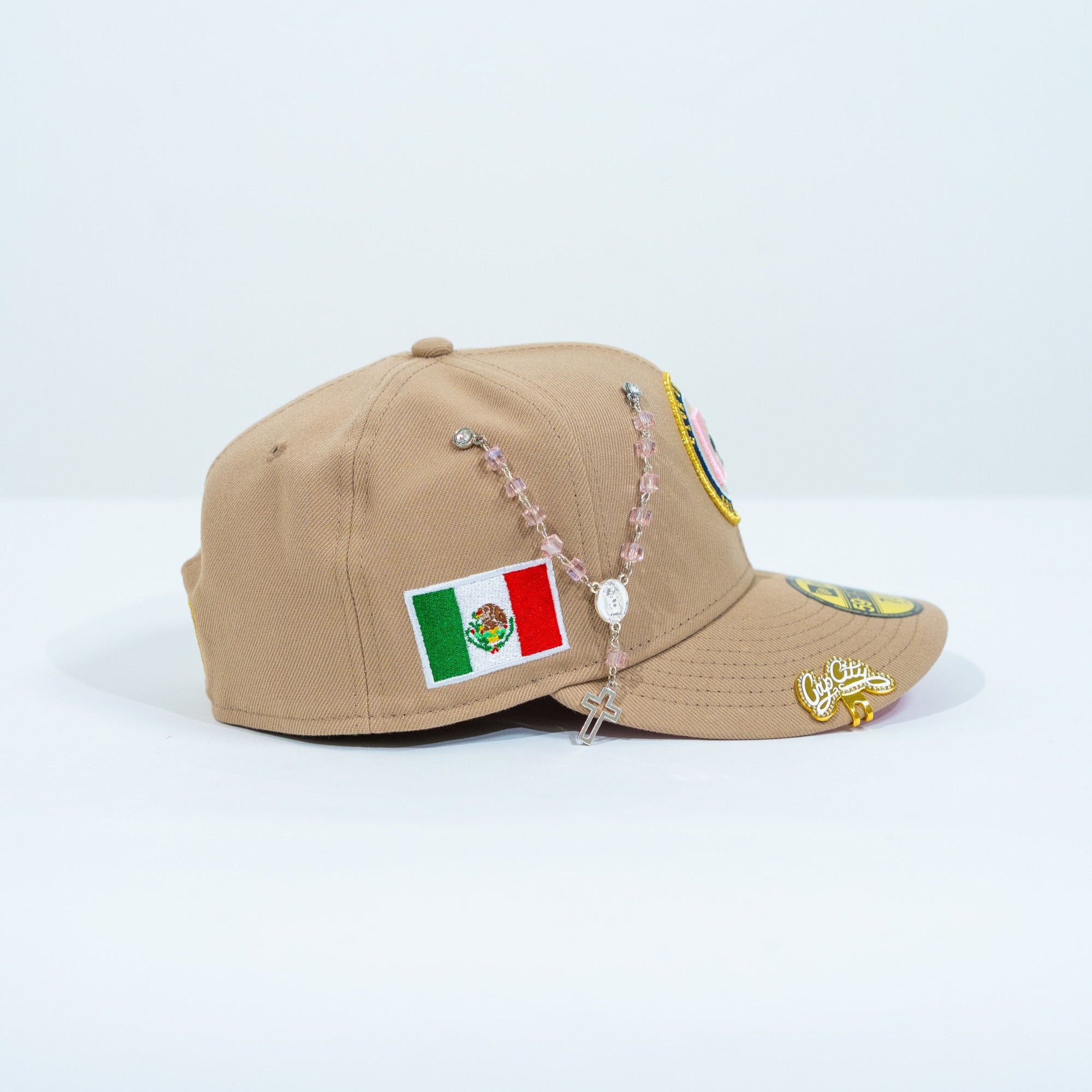 NEW ERA EXCLUSIVE 59FIFTY LIGHT KHAKI "CLUB CRUZ AZUL" W/ MEXICO FLAG SIDE PATCH