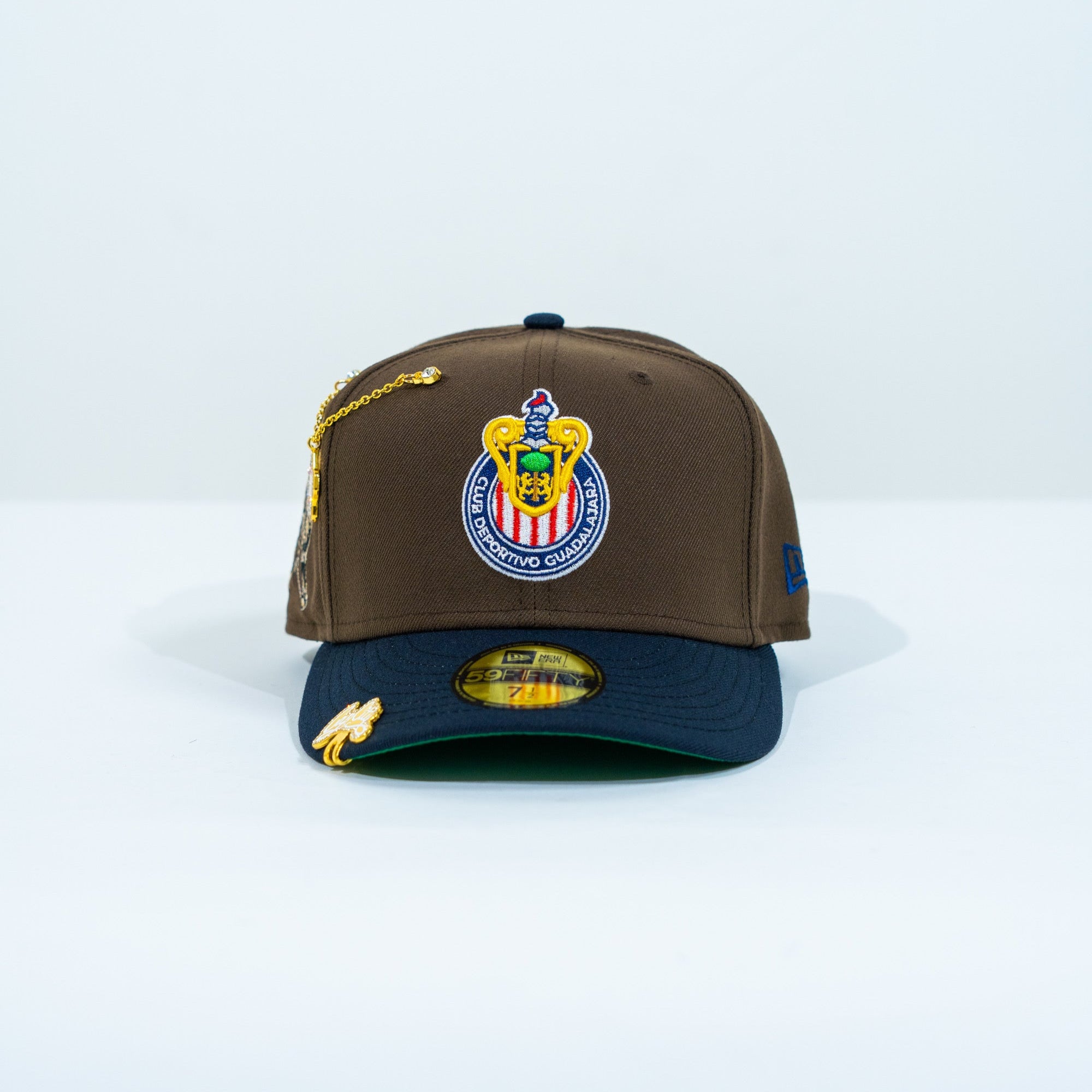 NEW ERA EXCLUSIVE 59FIFTY BROWN/ NAVY "CHIVAS DE GUADALAJARA" W/ CHIVO SIDE PATCH