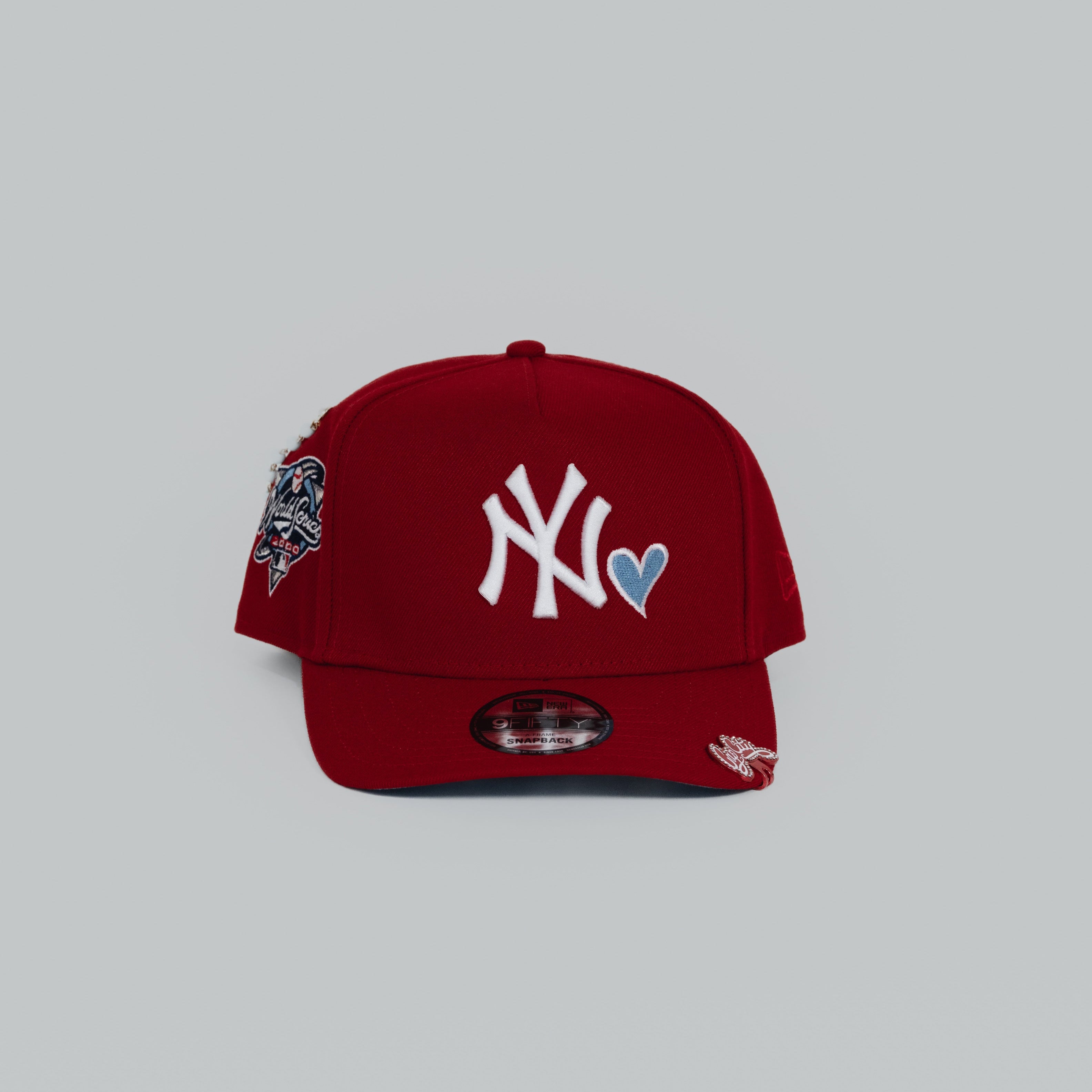 NEW ERA EXCLUSIVE 9FIFTY A-FRAME RED NEW YORK YANKEES SNAPBACK W/ ICY HEART + 2000 WORLD SERIES SIDE PATCH