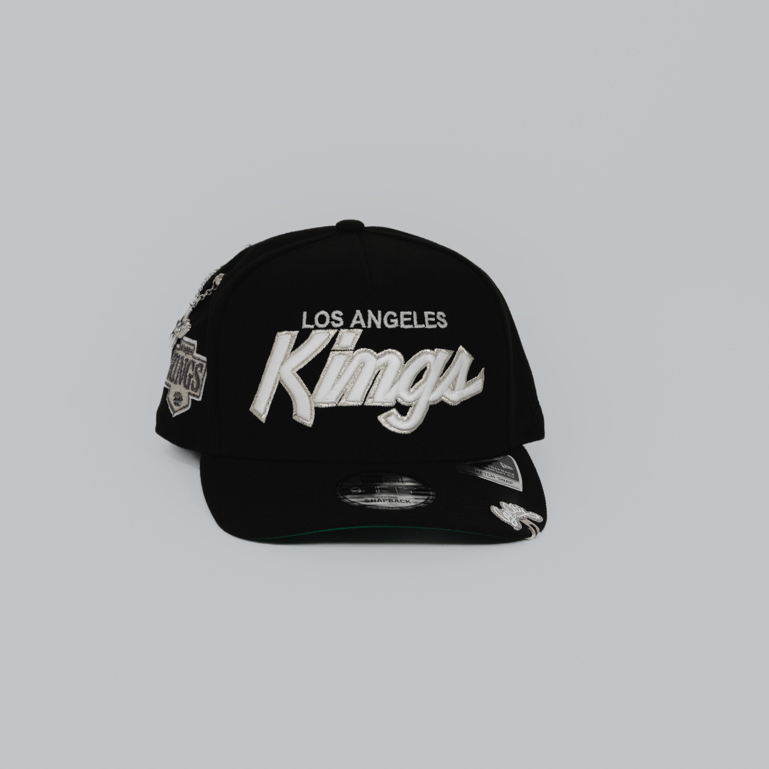 NEW ERA EXCLUSIVE 9FIFTY A-FRAME BLACK LOS ANGELES KINGS SCRIPT SNAPBACK W/ "KINGS" SIDE PATCH