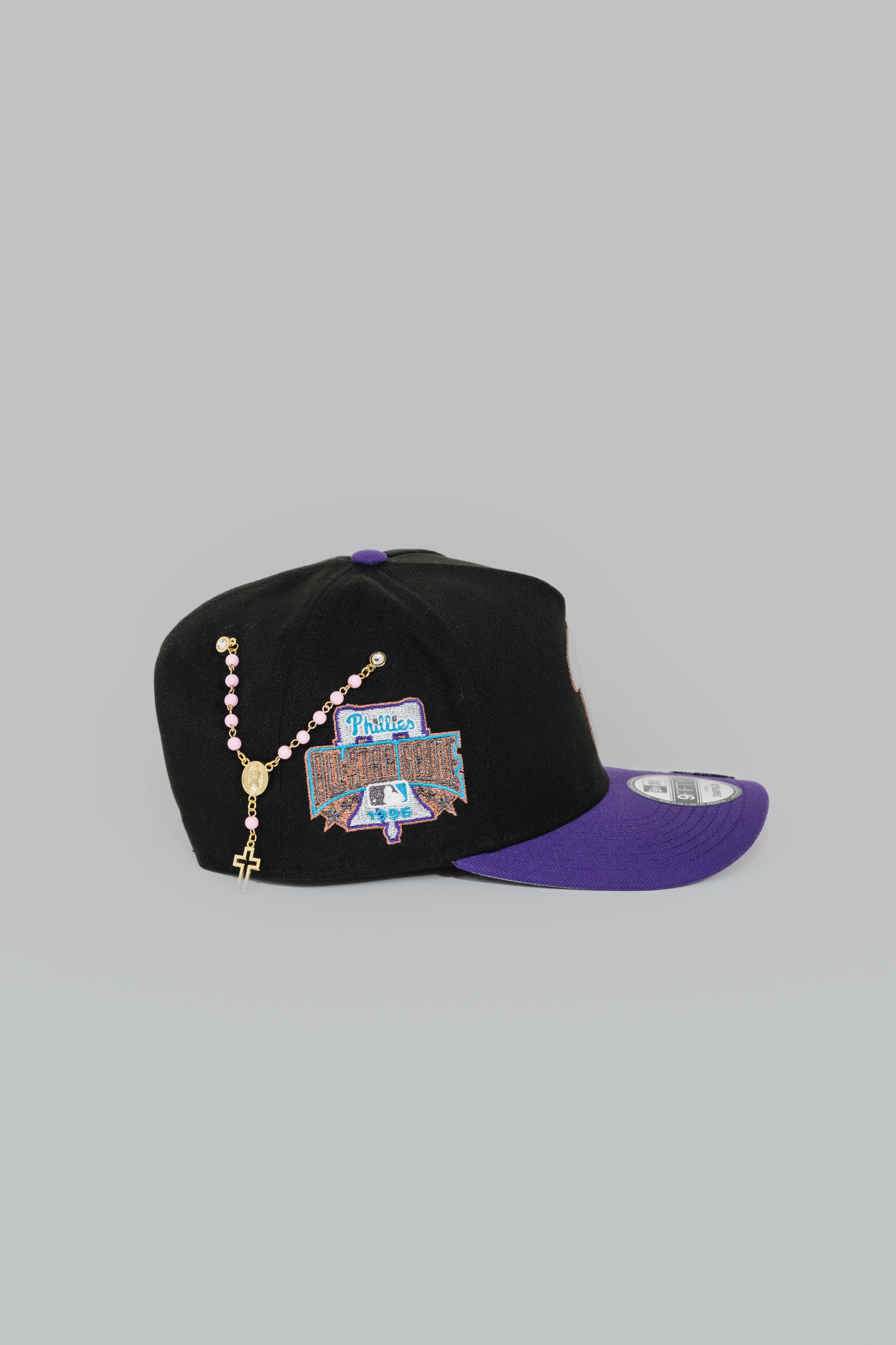 NEW ERA EXCLUSIVE 9FIFTY A-FRAME BLACK/ PURPLE PHILADELPHIA PHILLIES SNAPBACK W/ 1996 ALL STAR GAME PATCH