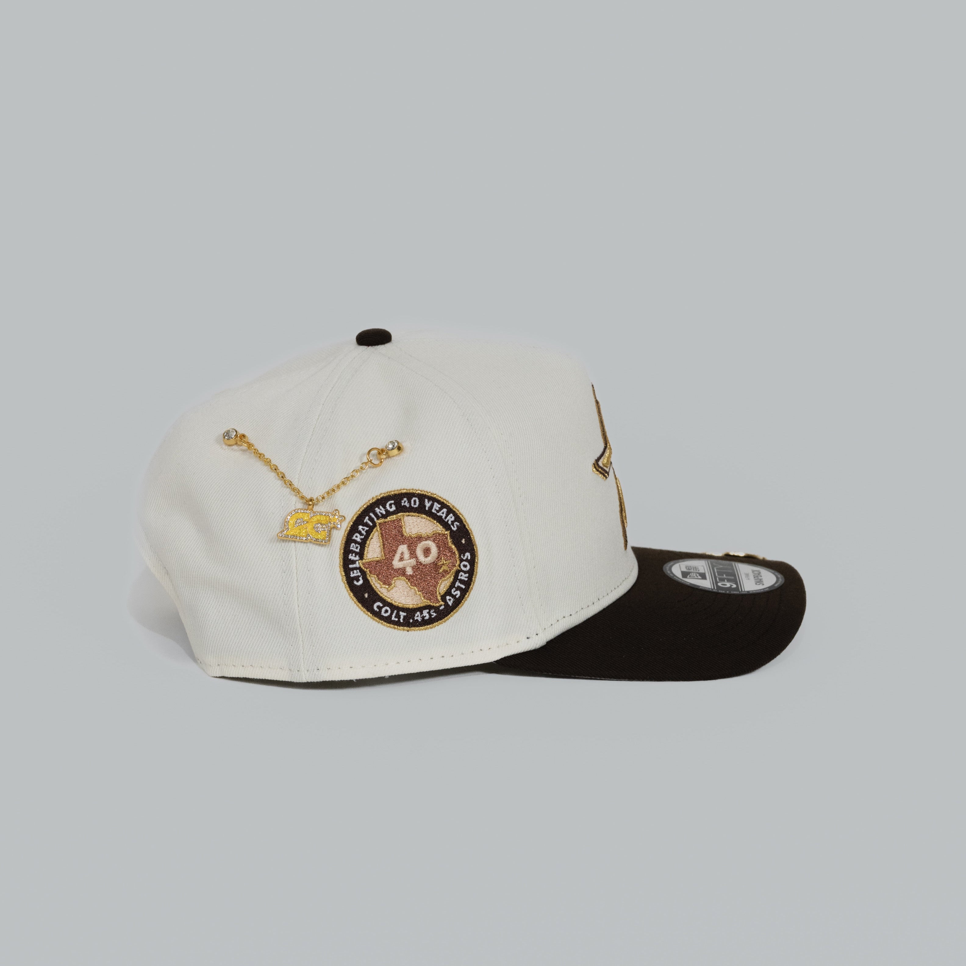 NEW ERA EXCLUSIVE 9FIFTY A-FRAME CHROME/ WALNUT HOUSTON ASTROS W/ 45TH ANNIVERSARY SIDE PATCH