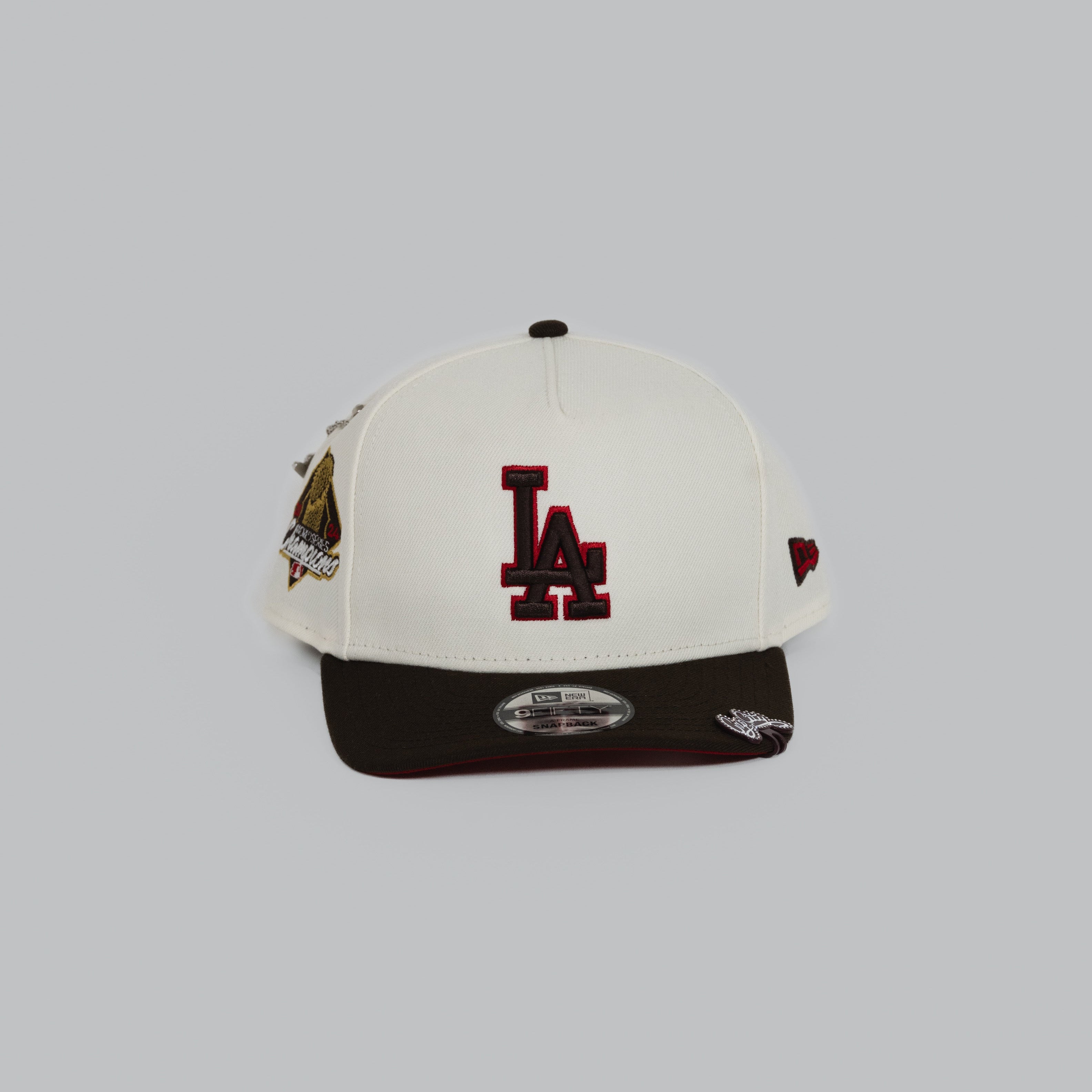 NEW ERA EXCLUSIVE 9FIFTY A-FRAME CHROME/ WALNUT LOS ANGELES DODGERS W/ 2024 WORLD SRIES CHAMPIONS SIDE PATCH