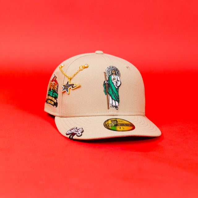 NEW ERA EXCLUSIVE 59FIFTY LIGHT KHAKI SAN JUDAS W/ "CAP CITY 15TH ANNIVERSARY" SIDE PATCH