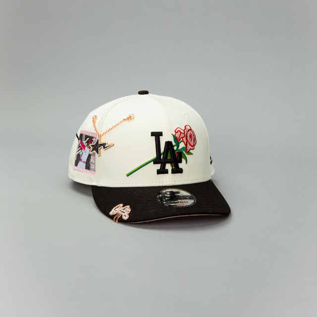NEW ERA EXCLUSIVE 9FIFTY CHROME/ BLACK LOS ANGELES DODGERS SNAPBACK W/ PINK ROSE + SHOHEI OHTANI 50-50 CLUB SIDE PATCH