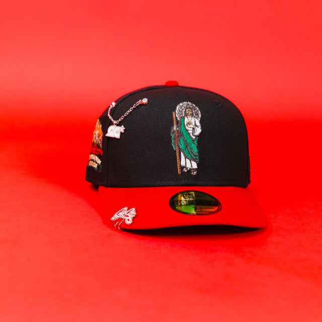 NEW ERA EXCLUSIVE 59FIFTY BLACK/ RED SAN JUDAS W/ "CAP CITY 15TH ANNIVERSARY" SIDE PATCH