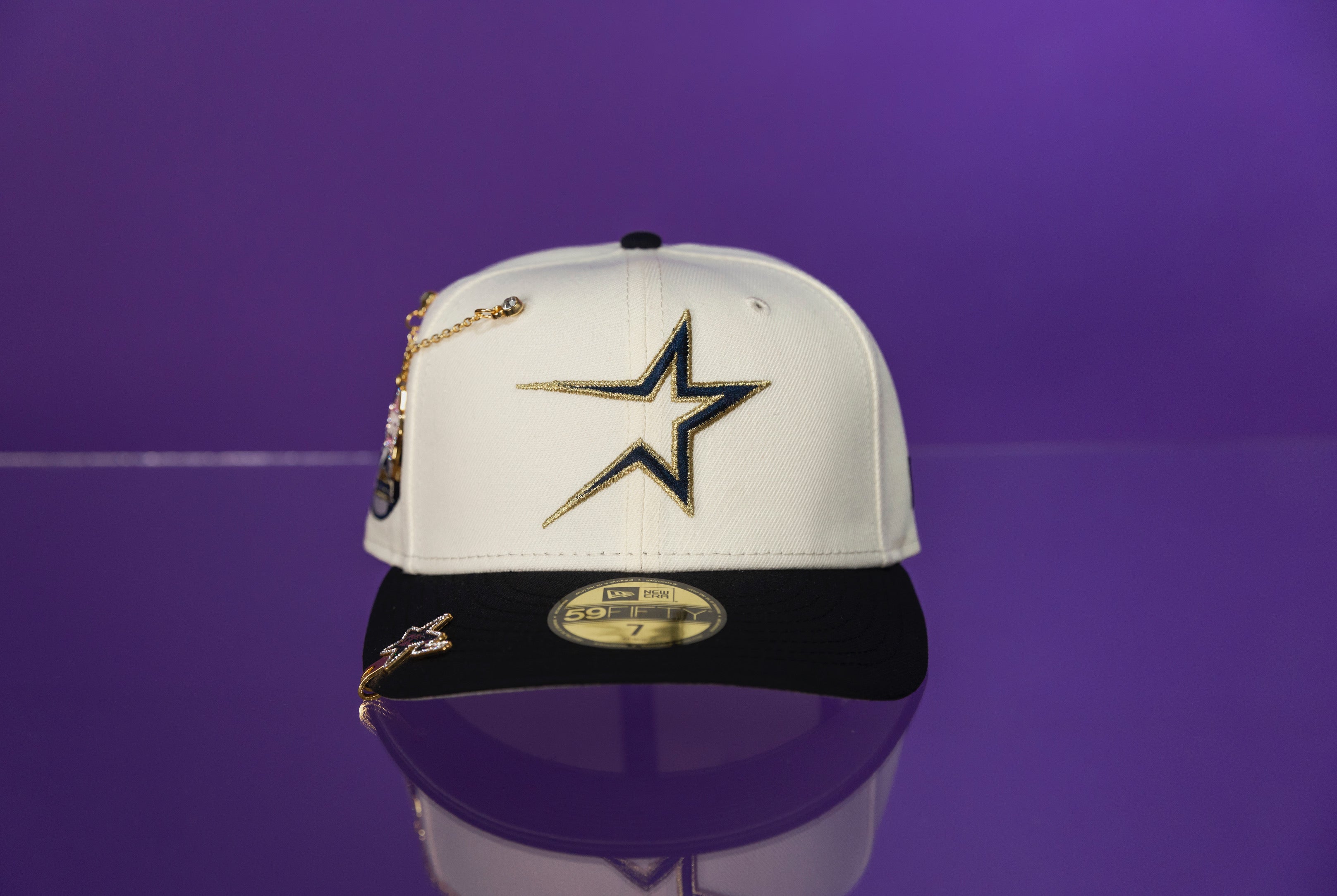 NEW ERA EXCLUSIVE 59FIFTY CHROME/NAVY HOUSTON ASTROS W/ 35 GREAT YEARS SIDE PATCH