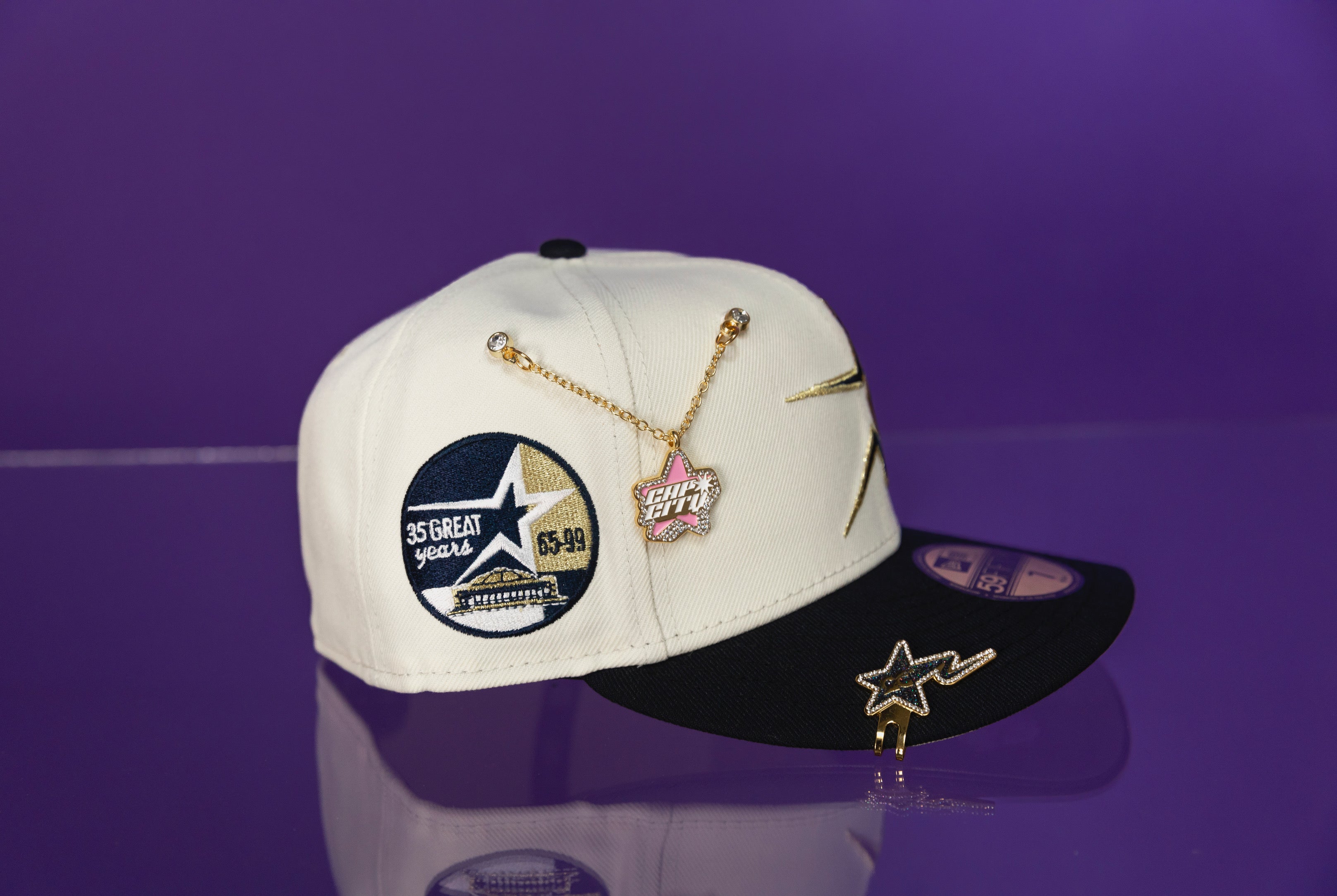 NEW ERA EXCLUSIVE 59FIFTY CHROME/NAVY HOUSTON ASTROS W/ 35 GREAT YEARS SIDE PATCH