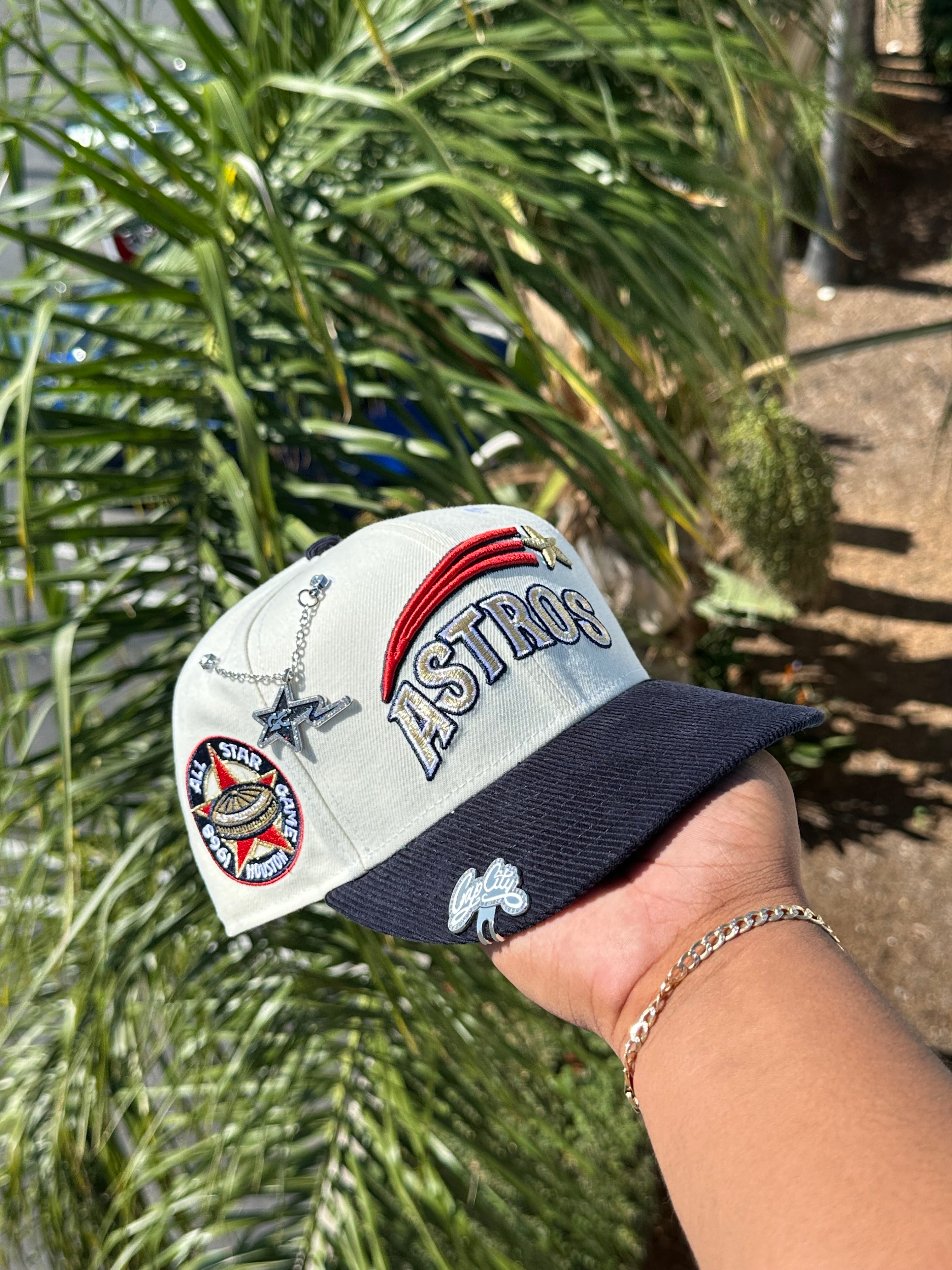 NEW ERA EXCLUSIVE 59FIFTY CHROME WHITE/NAVY HOUSTON ASTROS W/ 35TH ANNIVERSARY PATCH