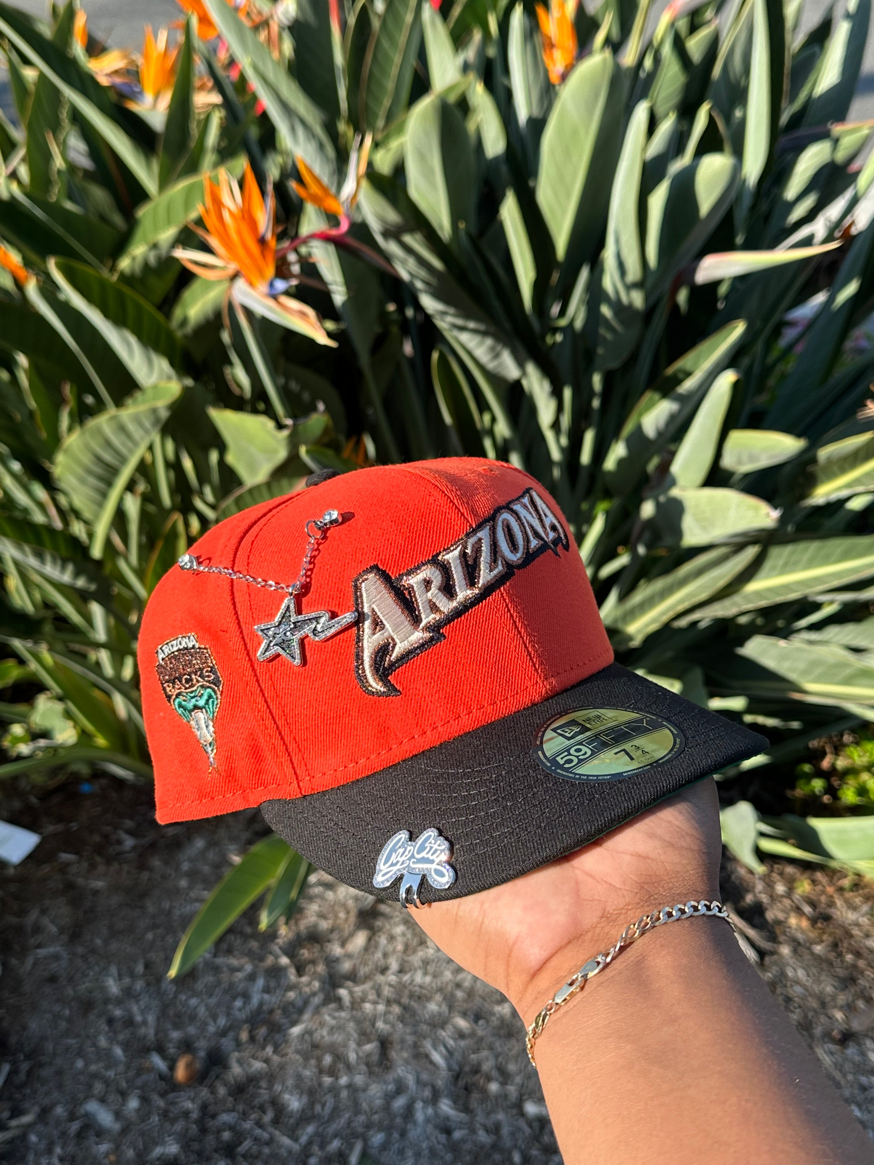 NEW ERA EXCLUSIVE 59FIFTY NEON ORANGE/BLACK ARIZONA DIAMONDBACKS SCRIPT W/ "AZ DIAMONDBACKS" PATCH