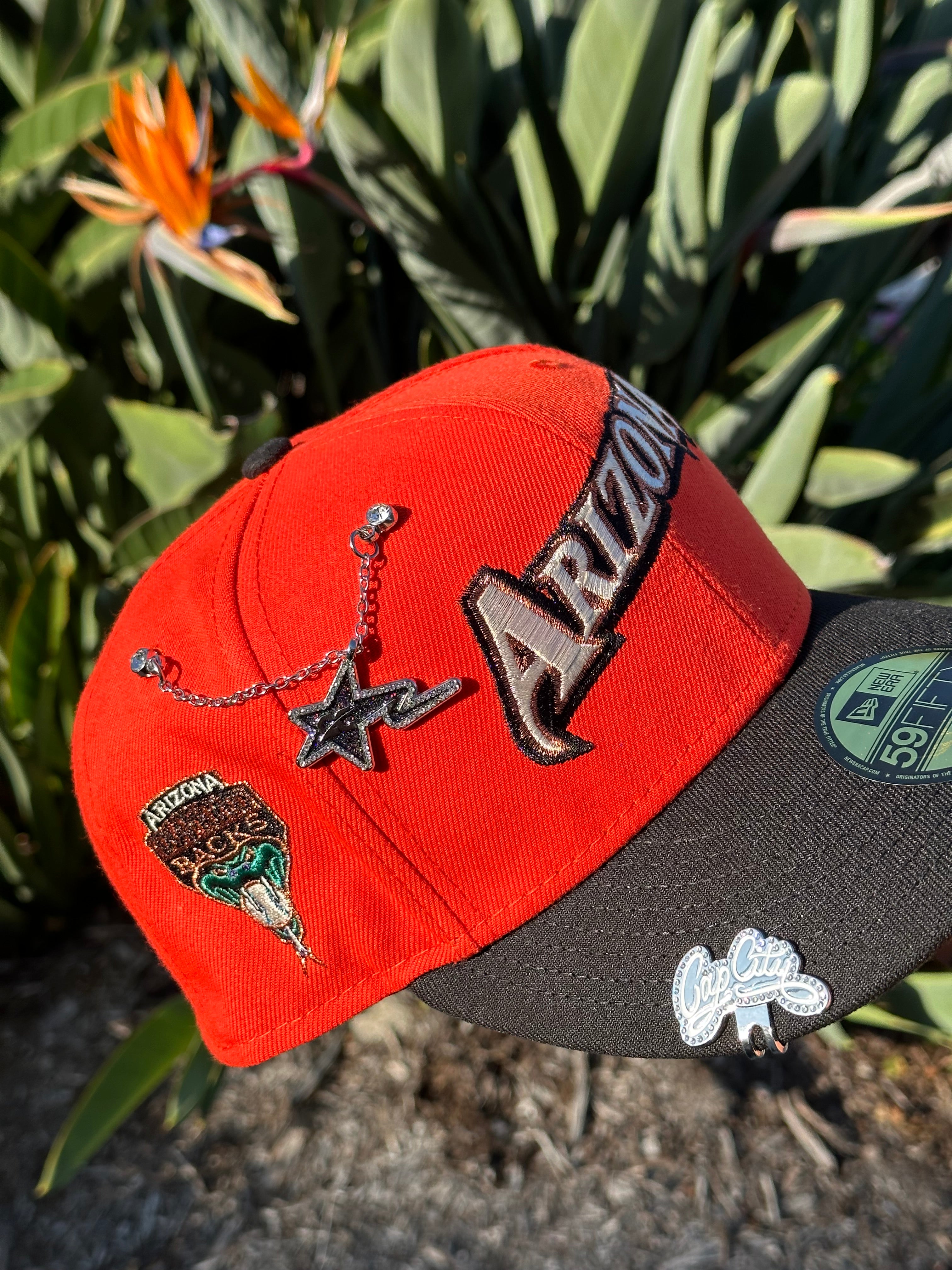 NEW ERA EXCLUSIVE 59FIFTY NEON ORANGE/BLACK ARIZONA DIAMONDBACKS SCRIPT W/ "AZ DIAMONDBACKS" PATCH