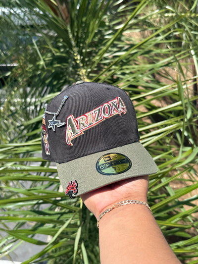 NEW ERA EXCLUSIVE 59FIFTY CORDUROY/OLIVE ARIZONA DIAMONDBACKS W/ 1998 INAUGURAL SEASON PATCH (WINE UV)