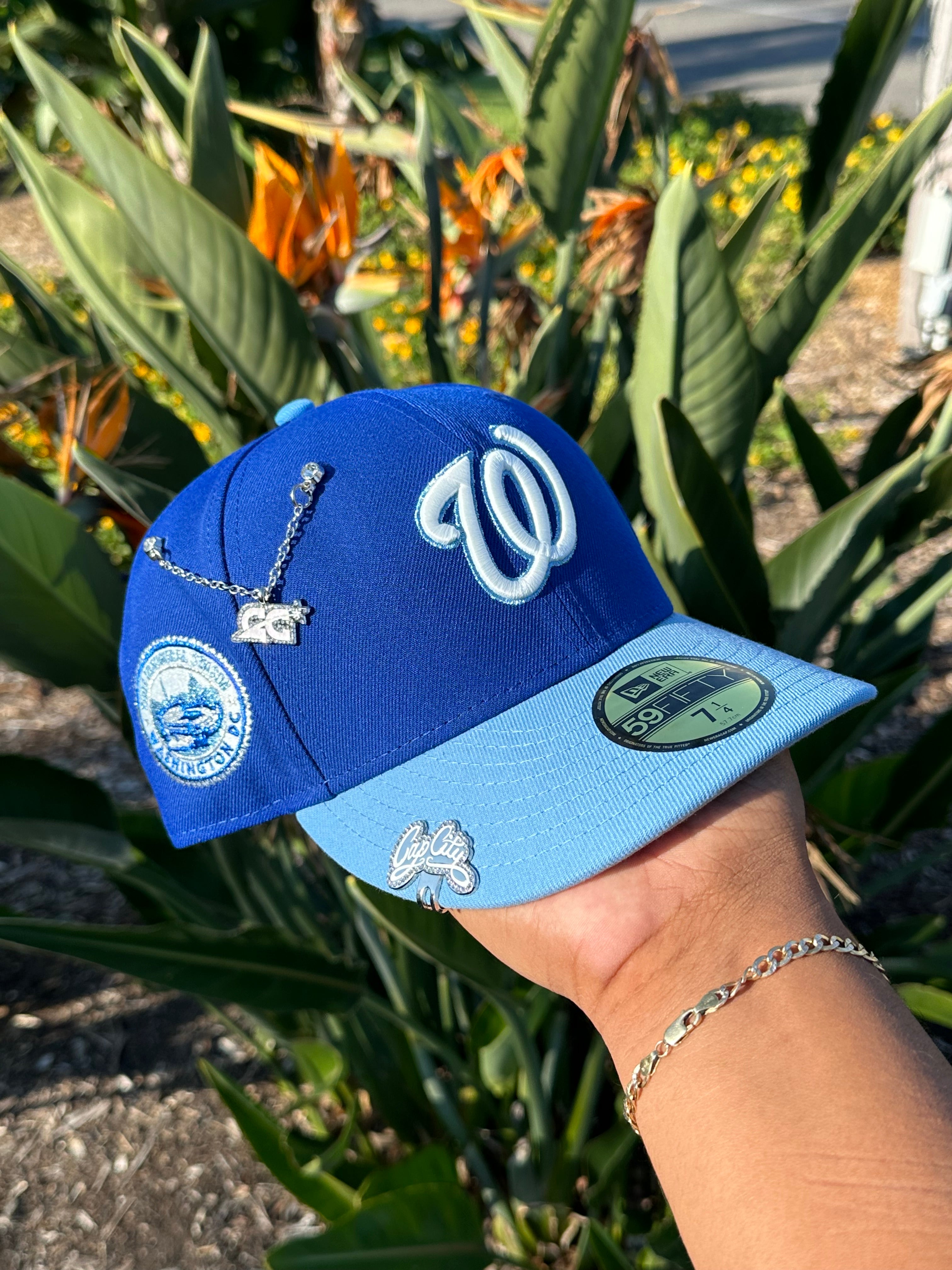 NEW ERA EXCLUSIVE 59FIFTY BLUE/ICY BLUE WASHINGTON NATIONALS W/ 2008 INAUGURAL SEASON PATCH
