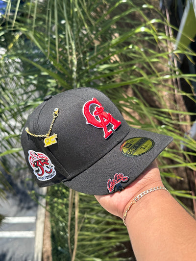NEW ERA 59FIFTY BLACK ANAHEIM ANGELS W/ 35TH ANNIVERSARY PATCH (GREEN UV)