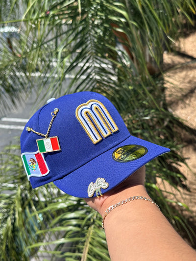 NEW ERA EXCLUSIVE 59FIFTY BLUE MEXICO W/ MEXICO FLAG SIDE PATCH (GREY UV)