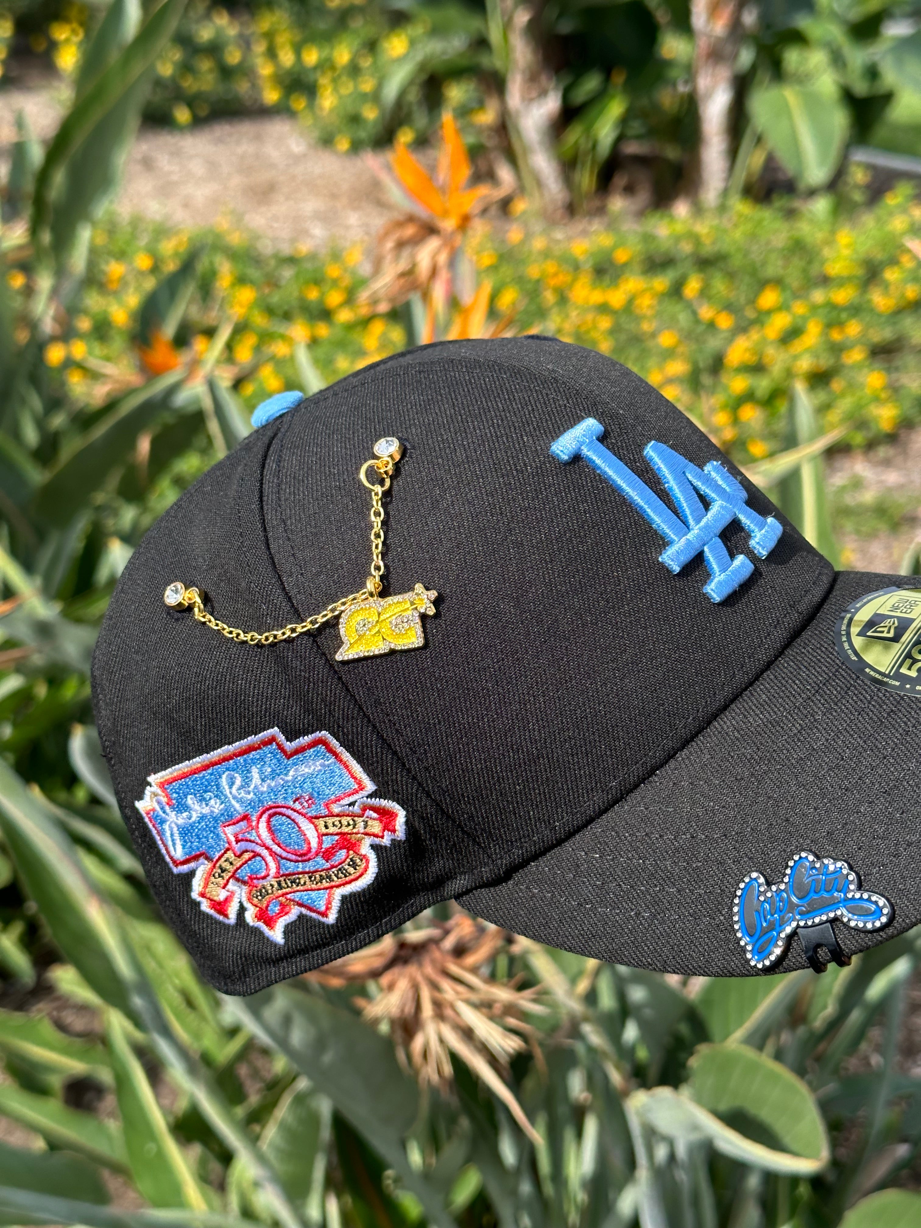 NEW ERA EXCLUSIVE 59FIFTY BLACK LOS ANGELES DODGERS W/ 50TH ANNIVERSARY PATCH