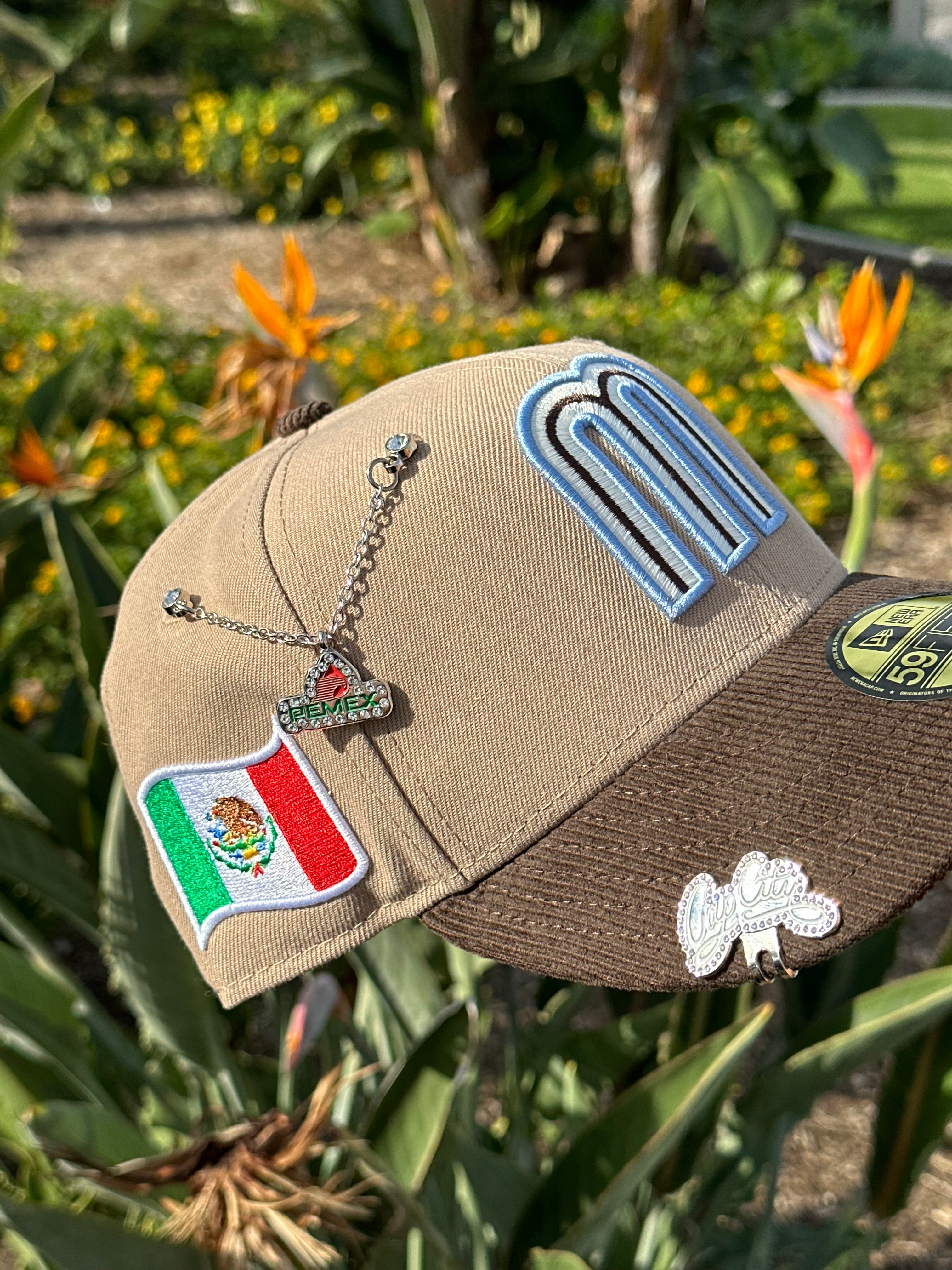 NEW ERA EXCLUSIVE 59FIFTY KHAKI/BROWN CORDUROY MEXICO 2TONE W/ MEXICO FLAG PATCH